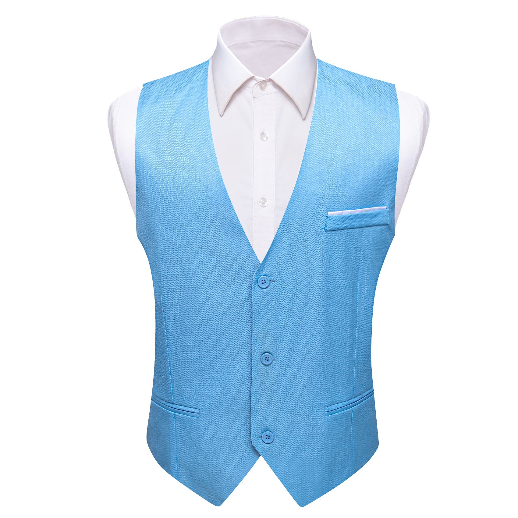 Men's Sky Blue Solid Vest Suit for Business
