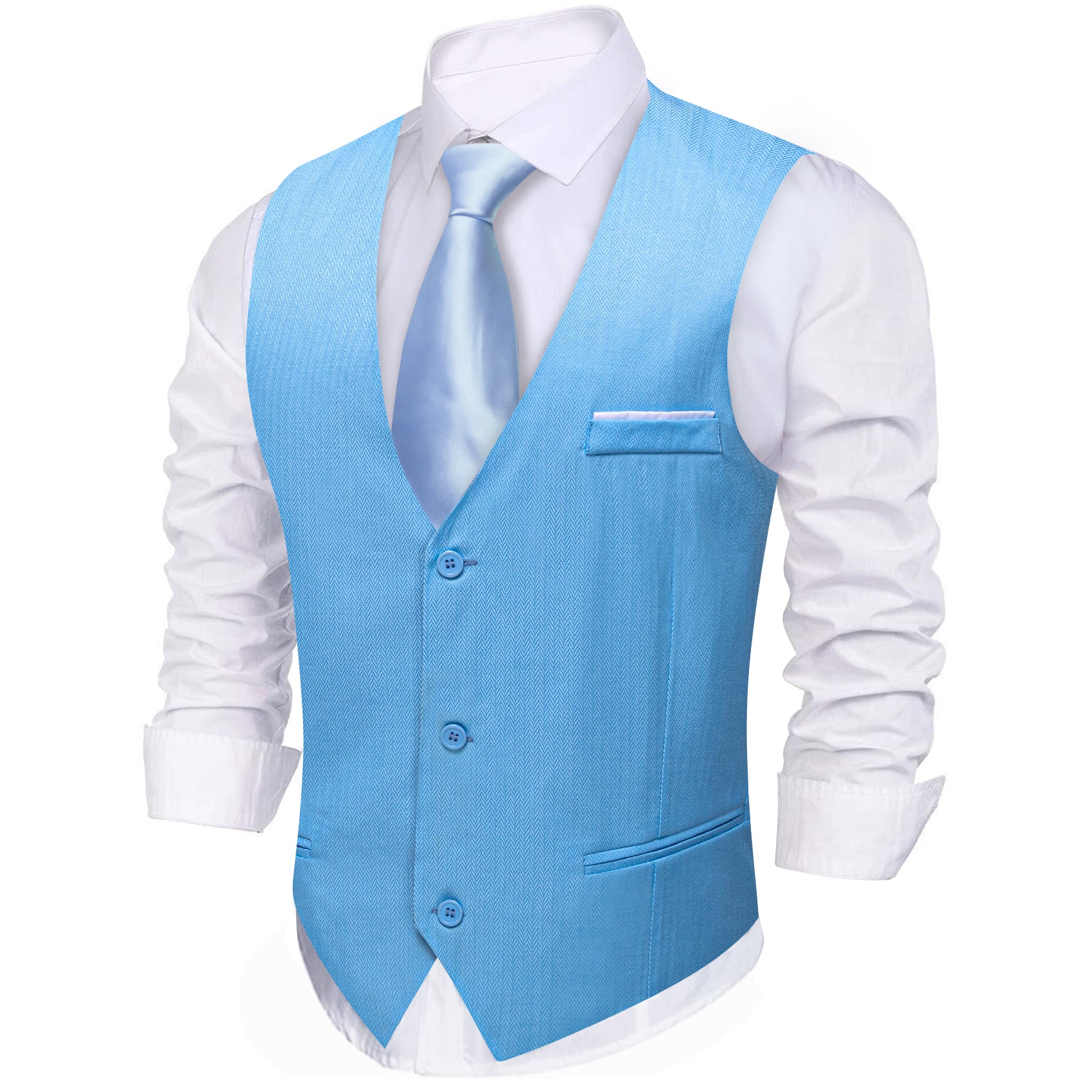 Barry.wang Men's Work Vest Sky Blue Solid Vest Suit for Business