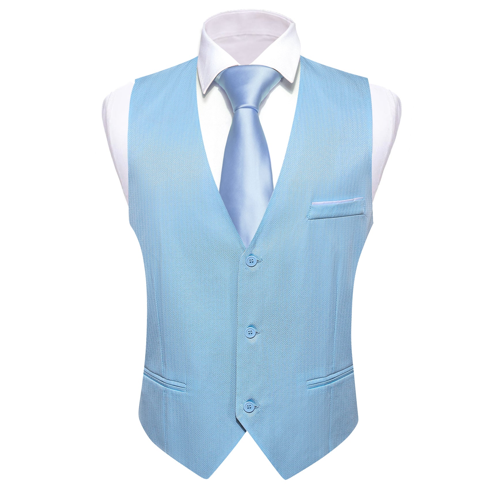 Barry.wang Men's Vest Light Blue Solid Silk Vest Suit for Business