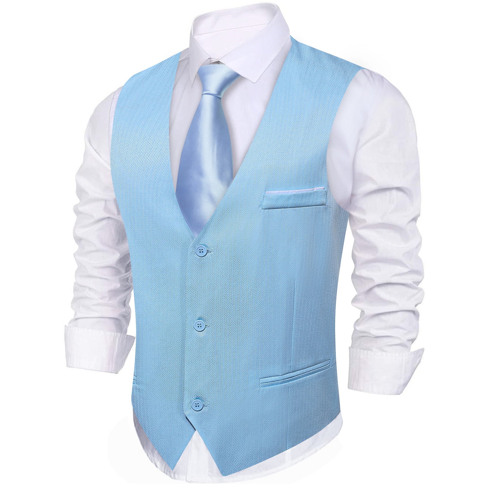 Men's Pale Blue Solid Vest Suit for Business