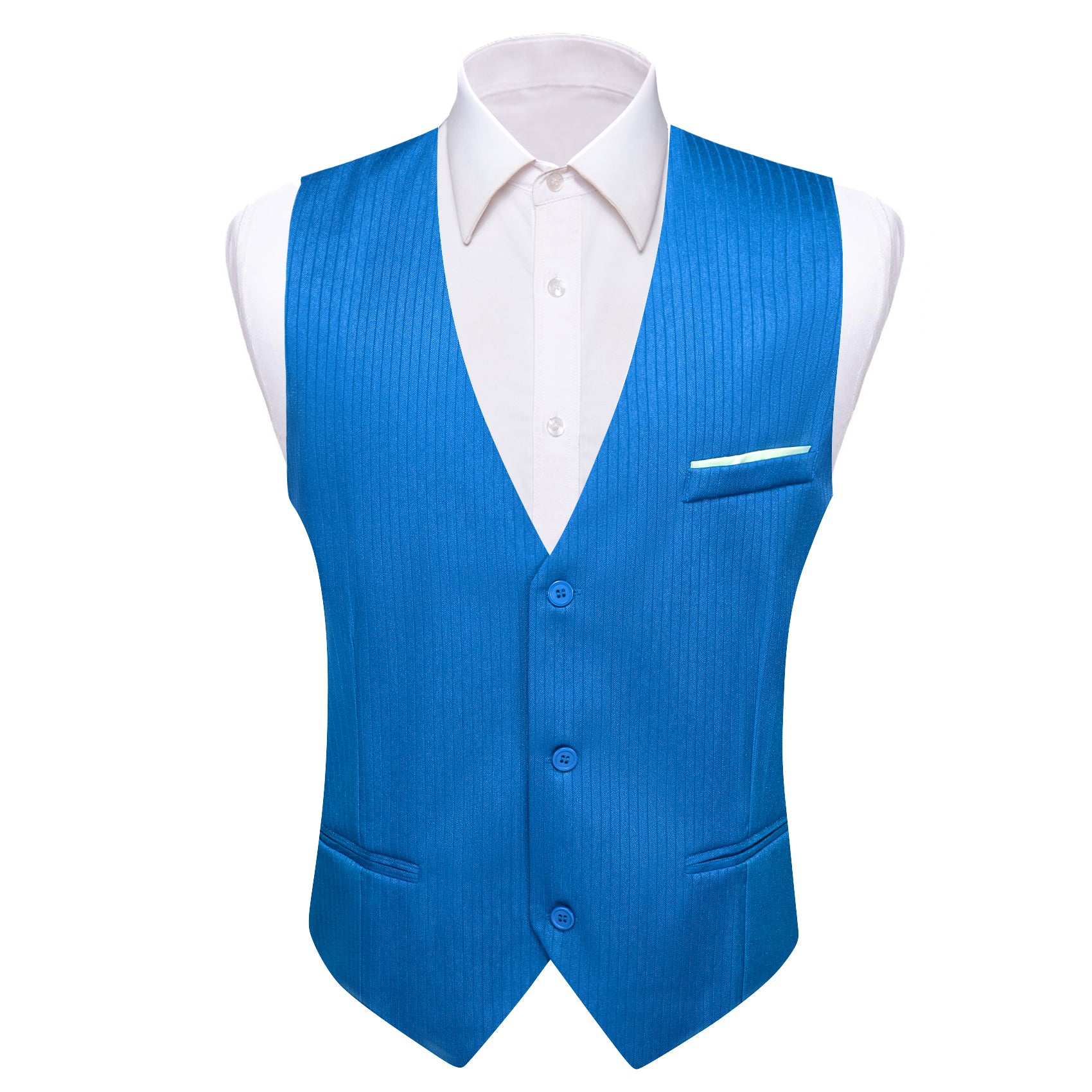  Bright Blue Solid Silk Business Vest