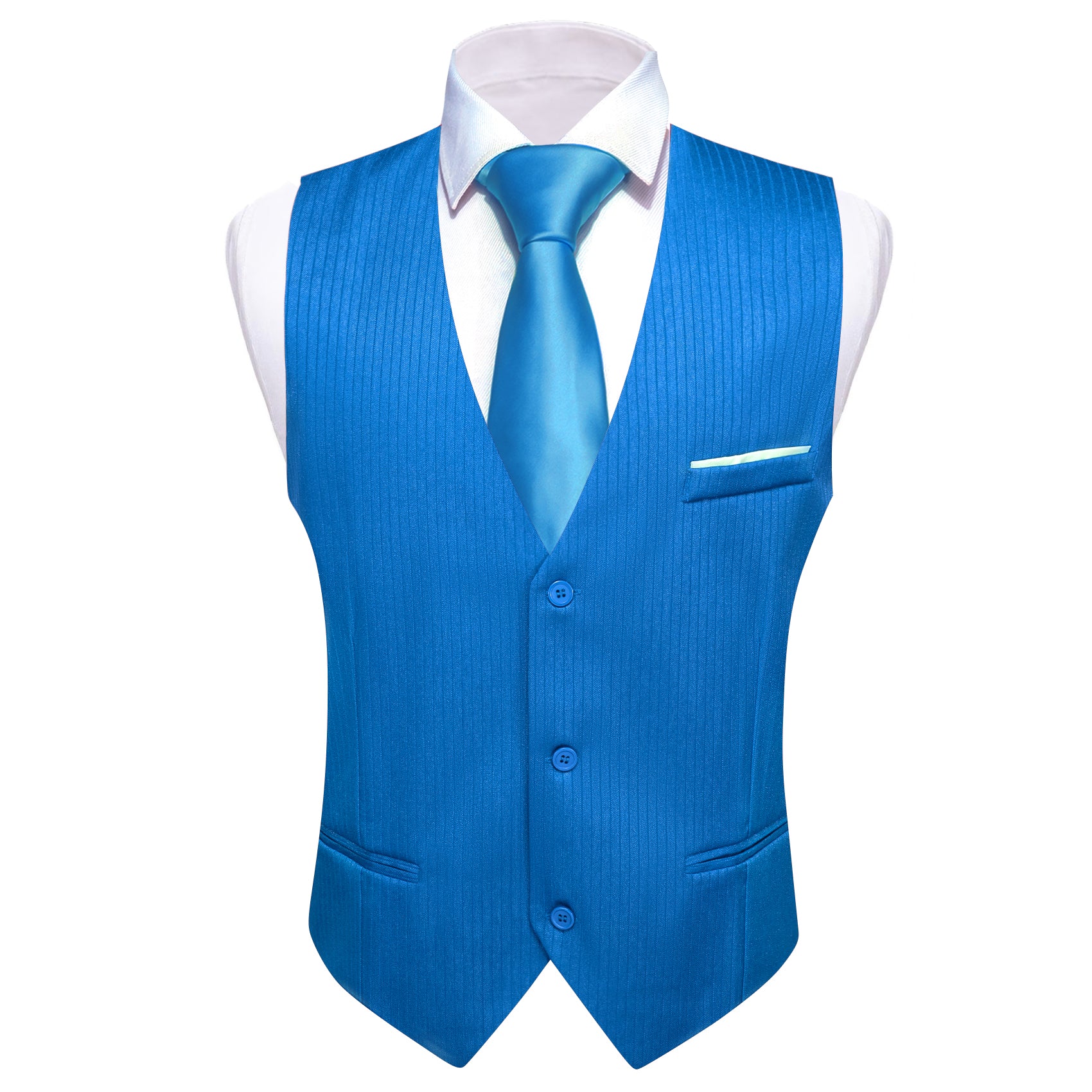 Barry.wang Men's Work Vest Bright Blue Solid Silk Business Vest Suit