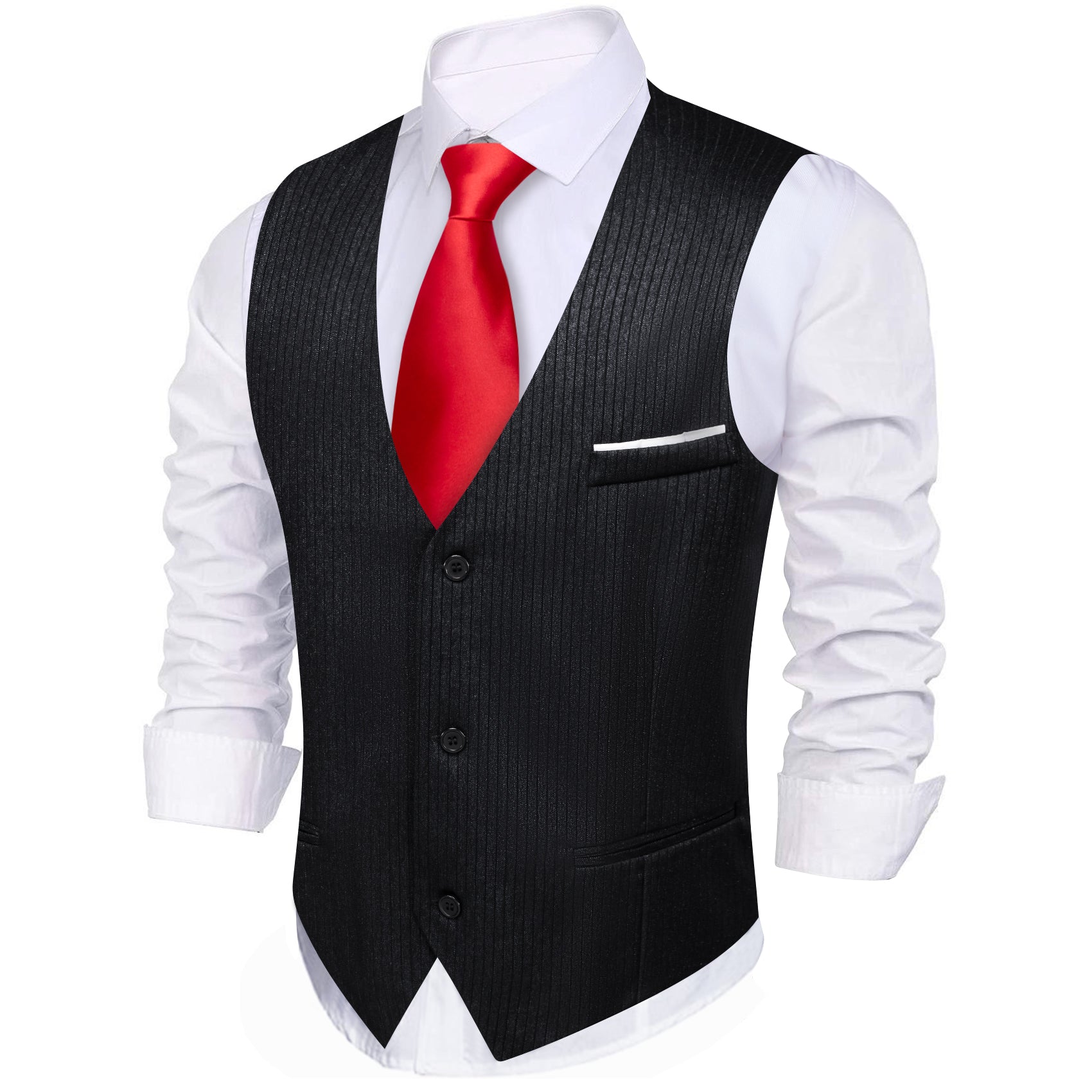 Barry.wang Black Solid Business Vest Suit