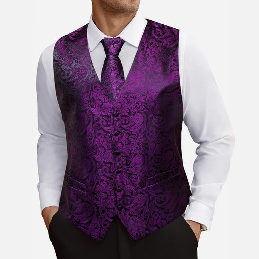 Barry. Wang Purple Mens Suit Vest Paisley Wedding Vest Tie Pocket Square Cufflinks Set