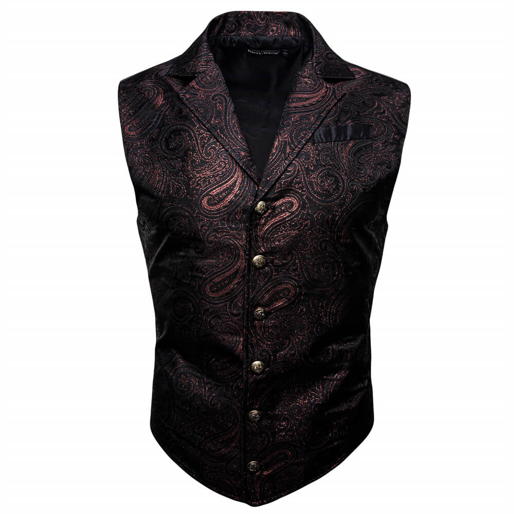 Barry. Wang Mens Grey Paisley Dress Vest Mens Jacquared Casual Tuxedo Waistcoat, 4XL / Brown Barry. Wang Mens Grey Paisley Dress Vest Mens Jacquared Casual Tuxedo Waistcoat, 4XL / Brown
