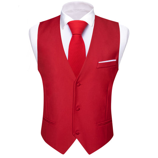 Barry. Wang Red Suit Vests V-Neck Casual Vest Dress for Men Formal Tuxedo