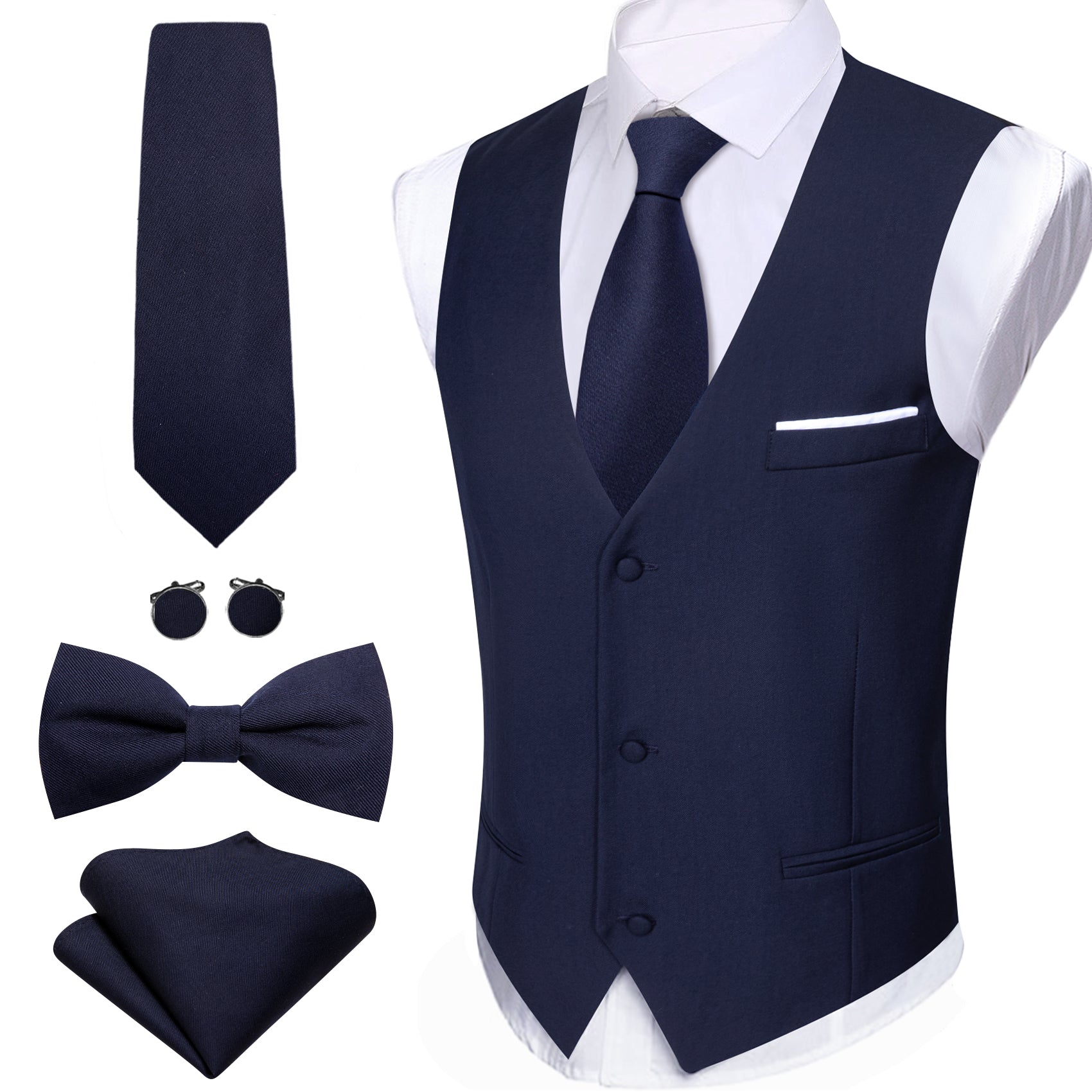 Barry. Wang Navy Blue Suit Vests V-Neck Casual Vest Dress for Men Form
