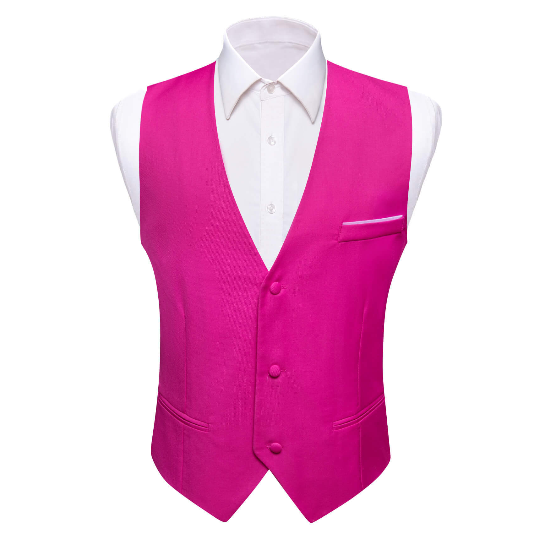 Mens Waistcoat Deep Pink Solid No Collar Vest for Party