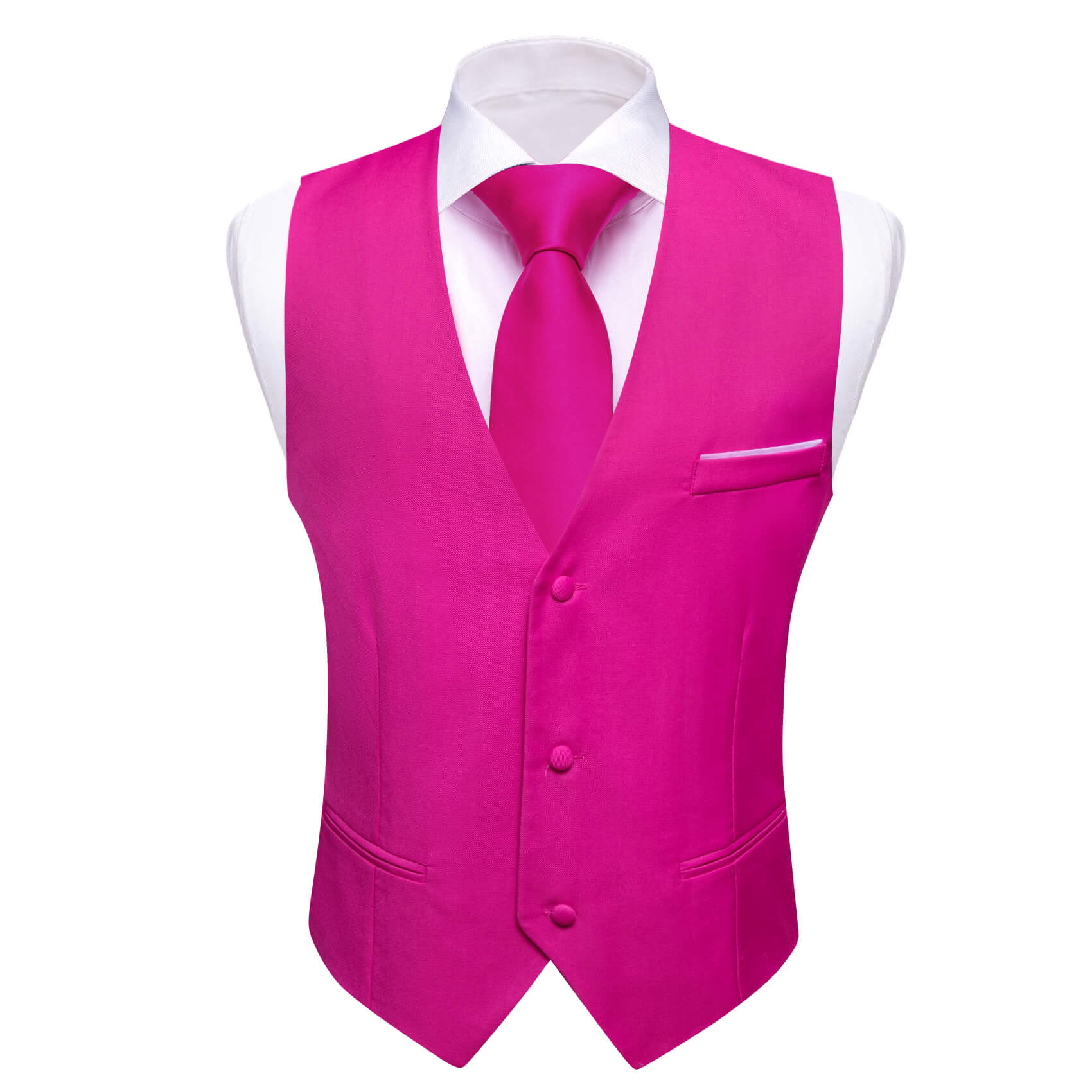Mens Waistcoat Deep Pink Solid No Collar Vest for Party