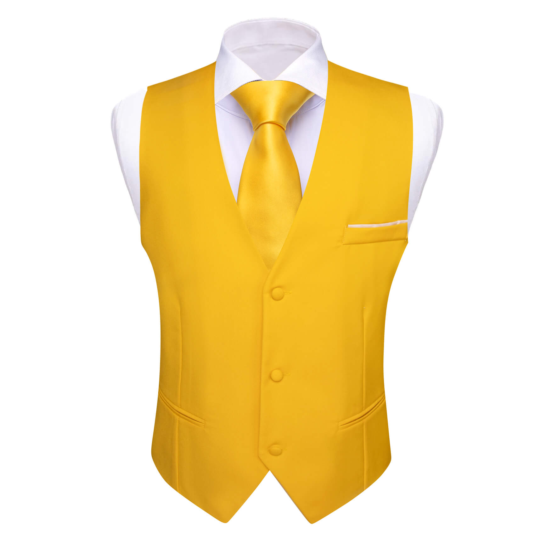 Barry Wang Mens Waistcoat Latte Yellow Solid No Collar Vest