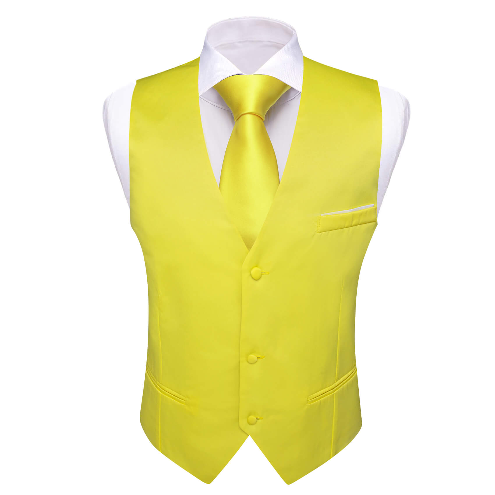 Mens Waistcoat Lemon Yellow Solid No Collar Vest