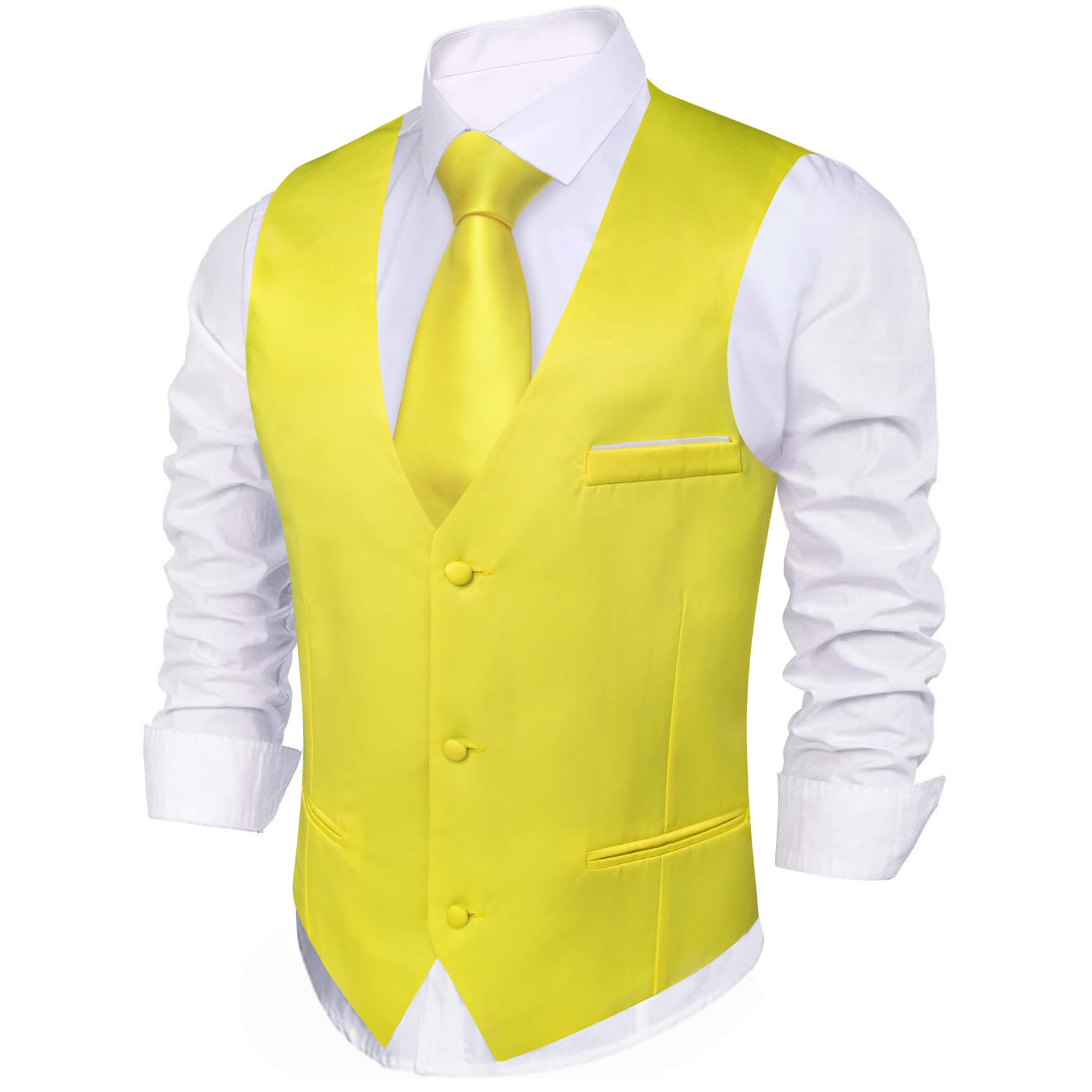 Mens Waistcoat Lemon Yellow Solid No Collar Vest