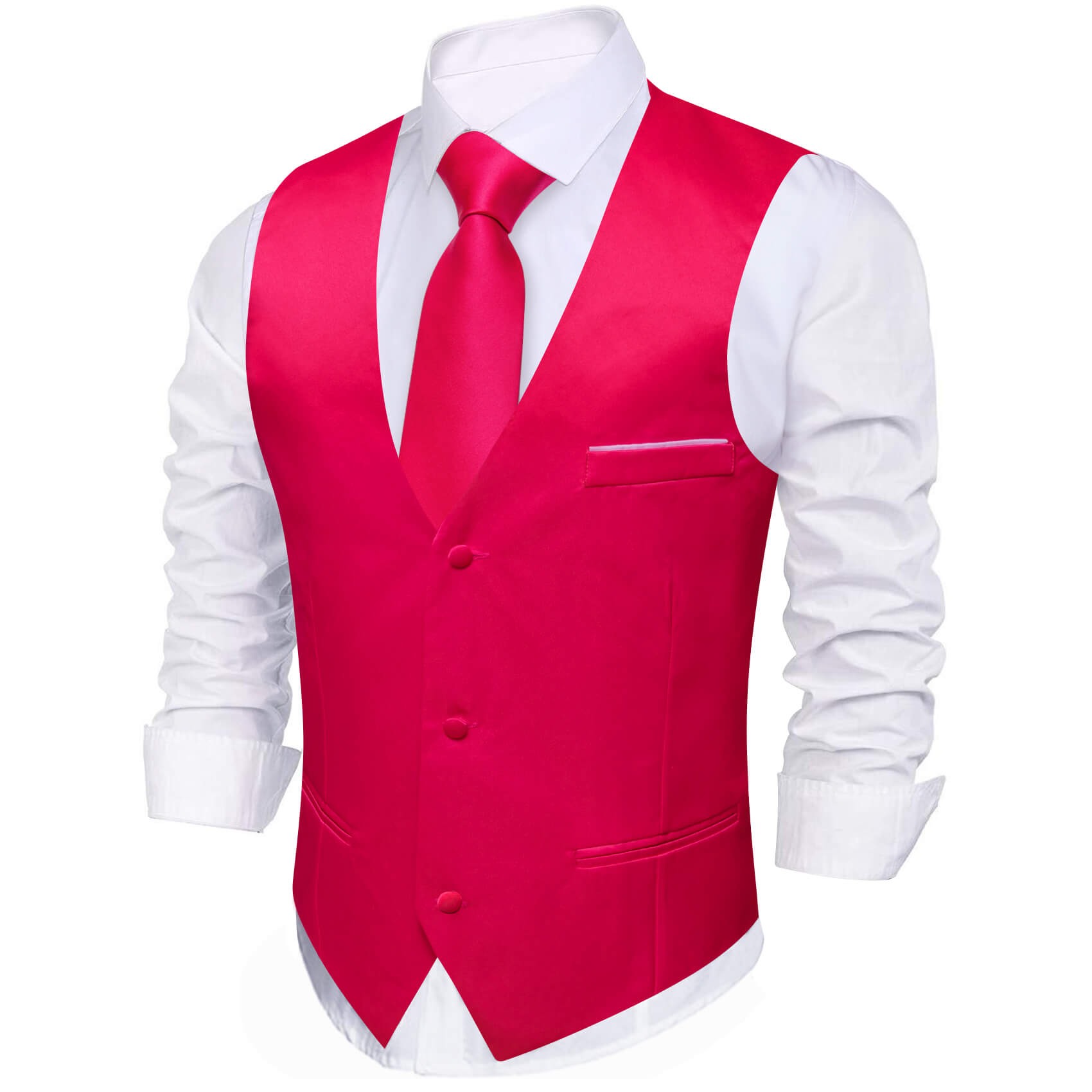 Mens Waistcoat Rose Red Solid No Collar Vest