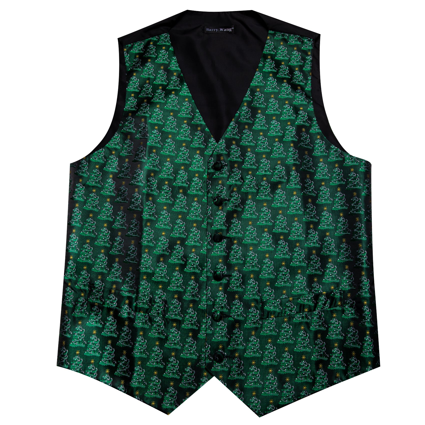 Christmas Green Tree Silk Tie Waistcoat Vest Hanky Cufflinks Set