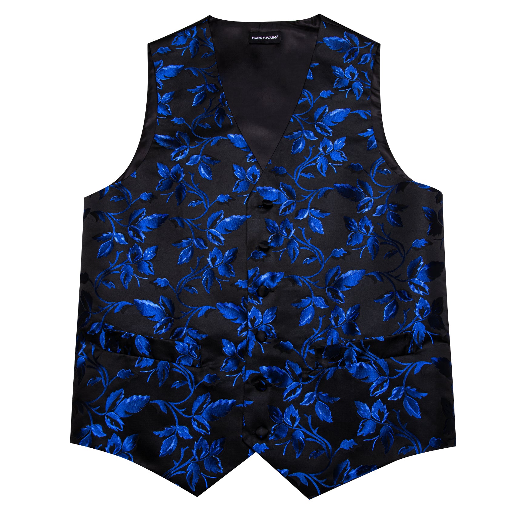 pivot フルスーツ ブラック/ブルー Barry.wang Men's Vest Black Blue Floral Silk Tie Waistcoat Vest