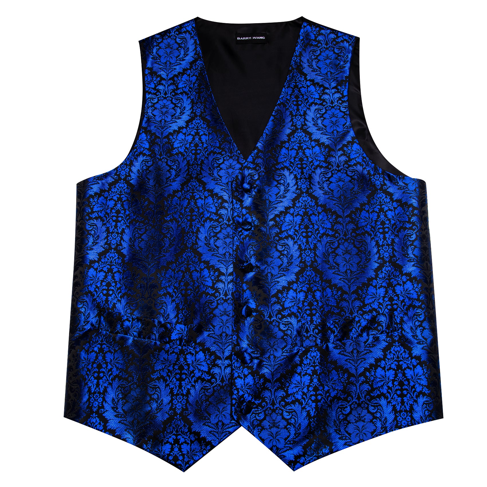 Men's Cobalt Blue Floral Silk Tie Waistcoat Vest Hanky Cufflinks Set
