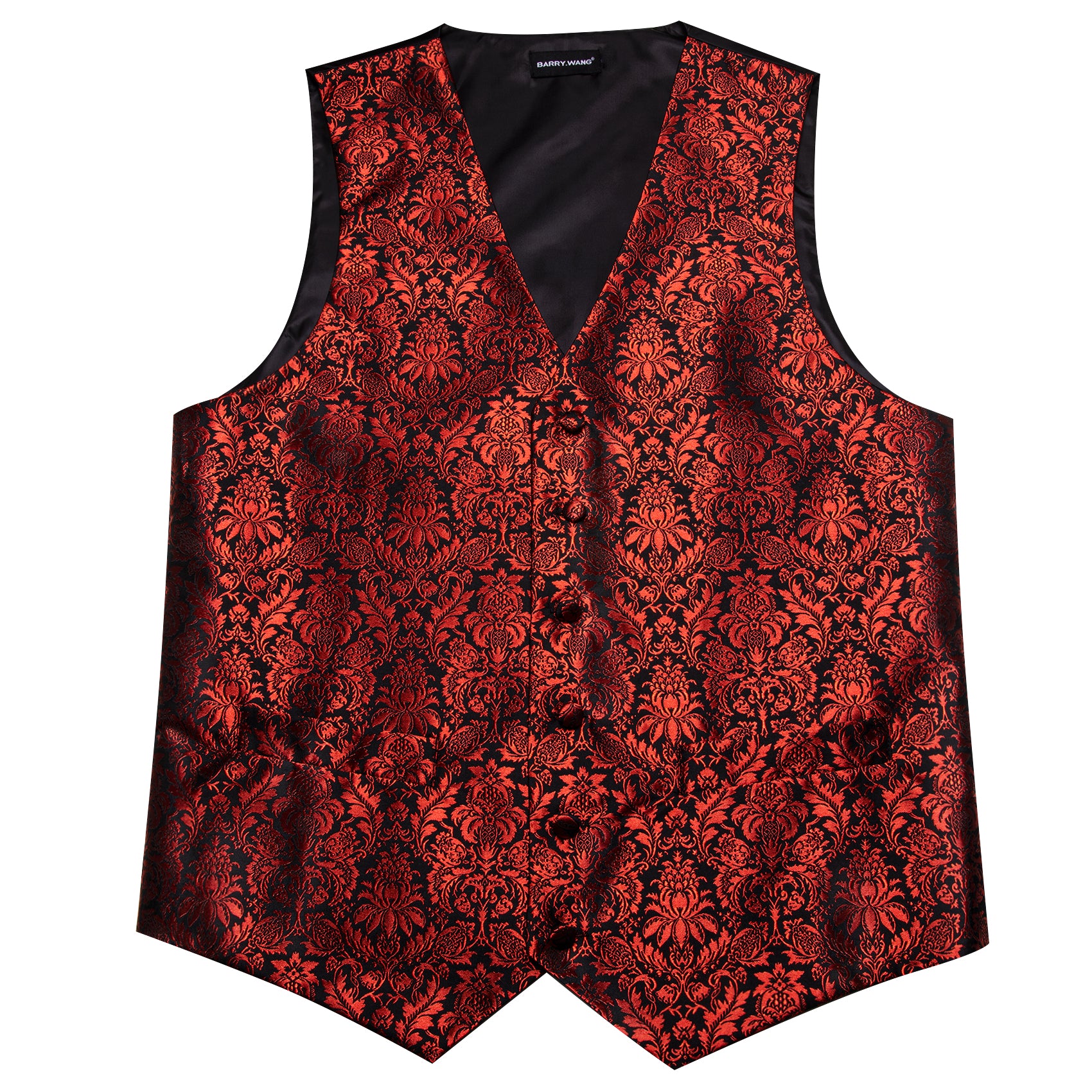 Men's Pink Floral Silk Tie Waistcoat Vest Hanky Cufflinks Set