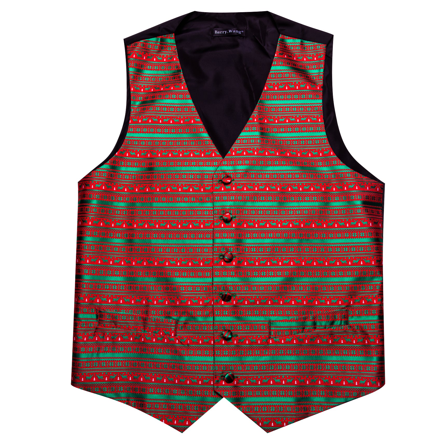 Christmas Red Green Elk Silk Tie Waistcoat Vest Hanky Cufflinks Set