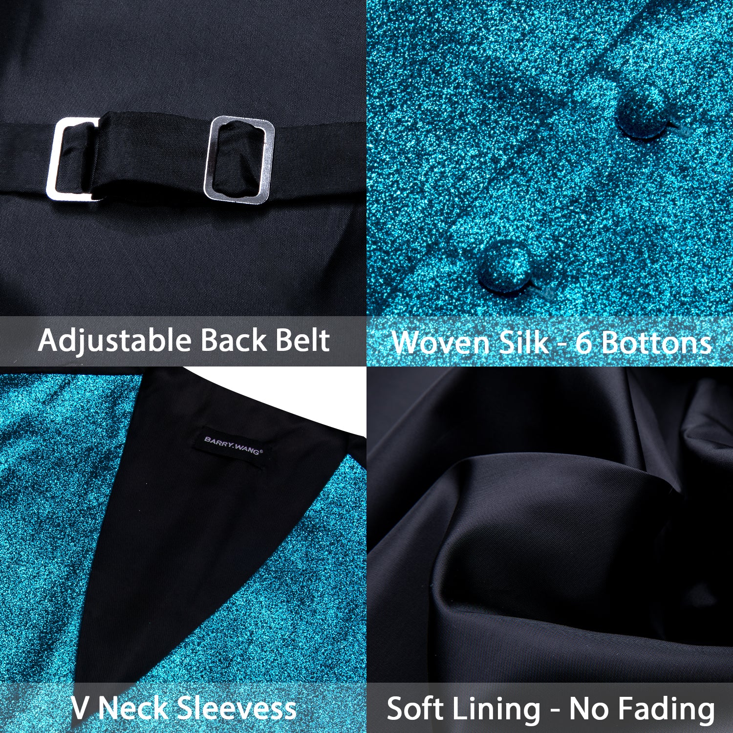 Men's Blue Solid Silk Bow tie Waistcoat Vest Set