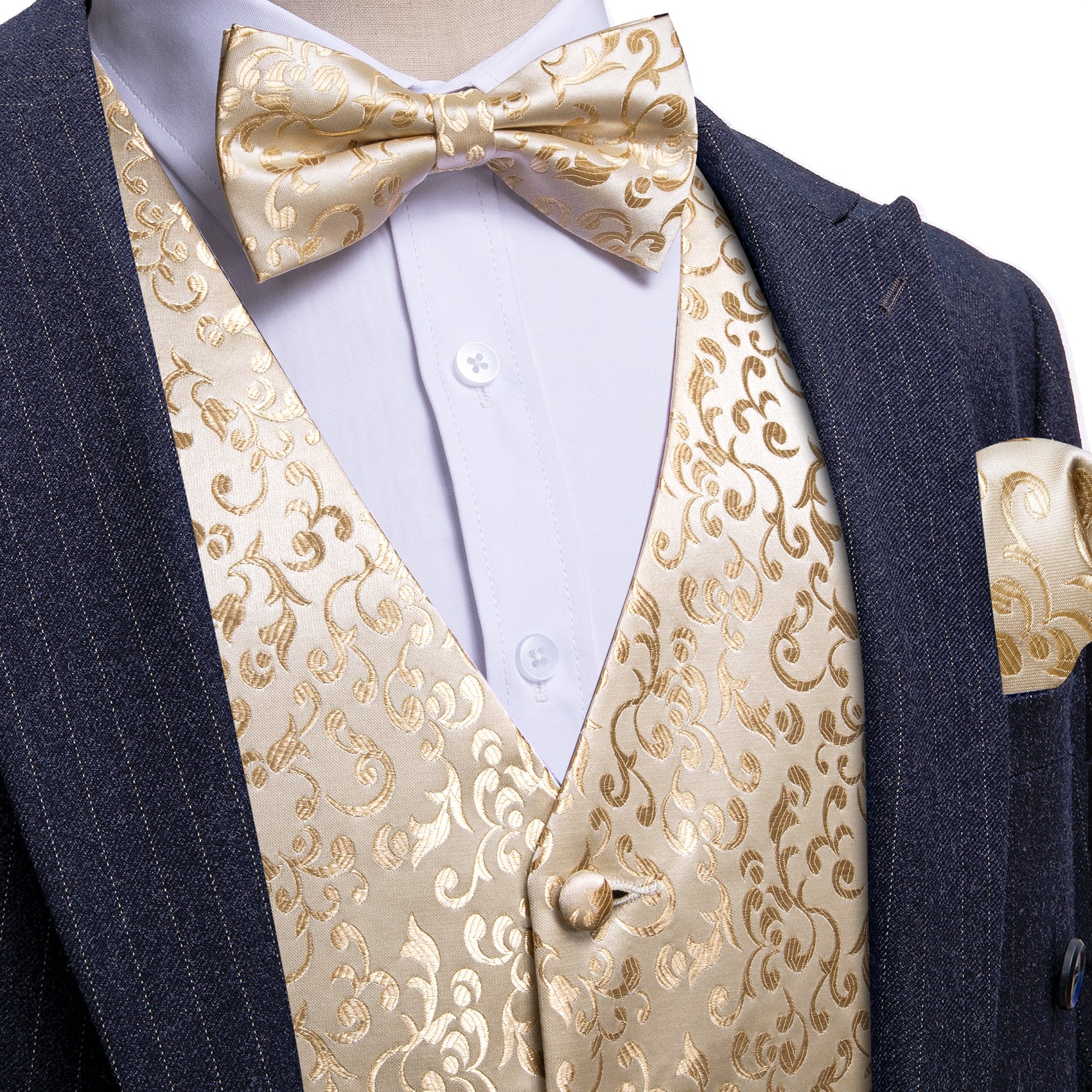 Men's Venus Paisley Silk Bow Tie Waistcoat Vest Hanky Cufflinks Set