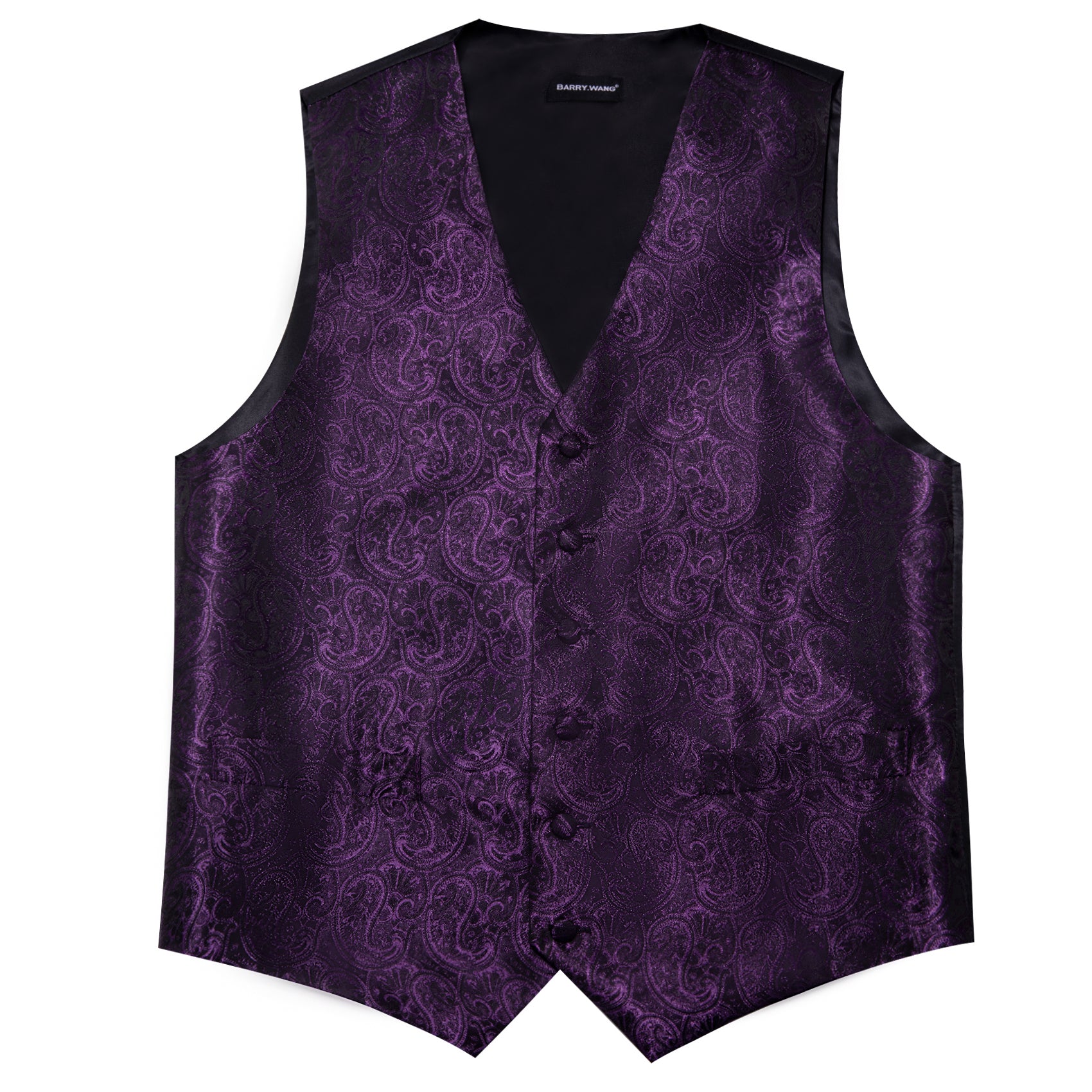 Deep Purple Paisley Silk Vest Tie Pocket Square Cufflinks Set