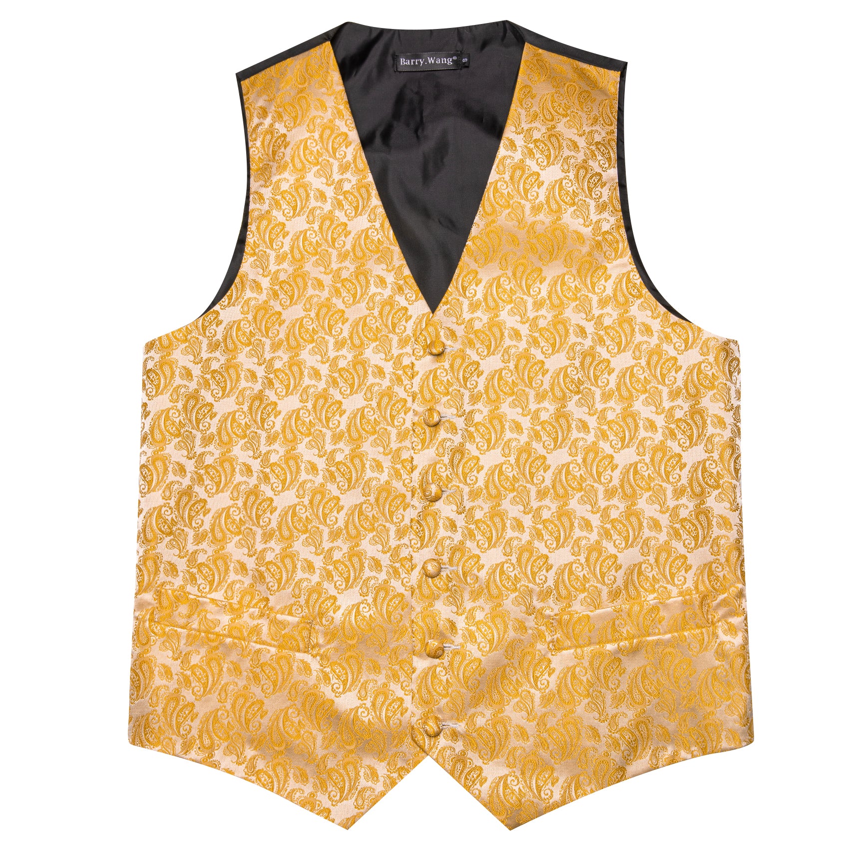 Men's Gold Yellow Paisley Silk Tie Waistcoat Vest Hanky Cufflinks Set