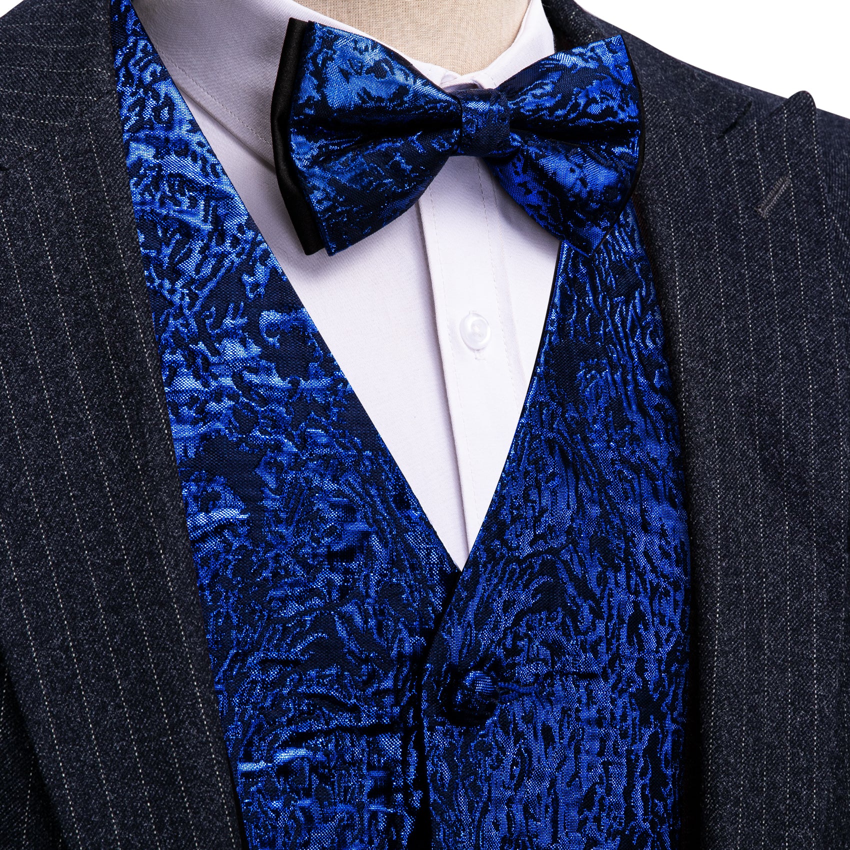 Novetly Men's Sapphire Blue Silk Bow tie Waistcoat Vest Set