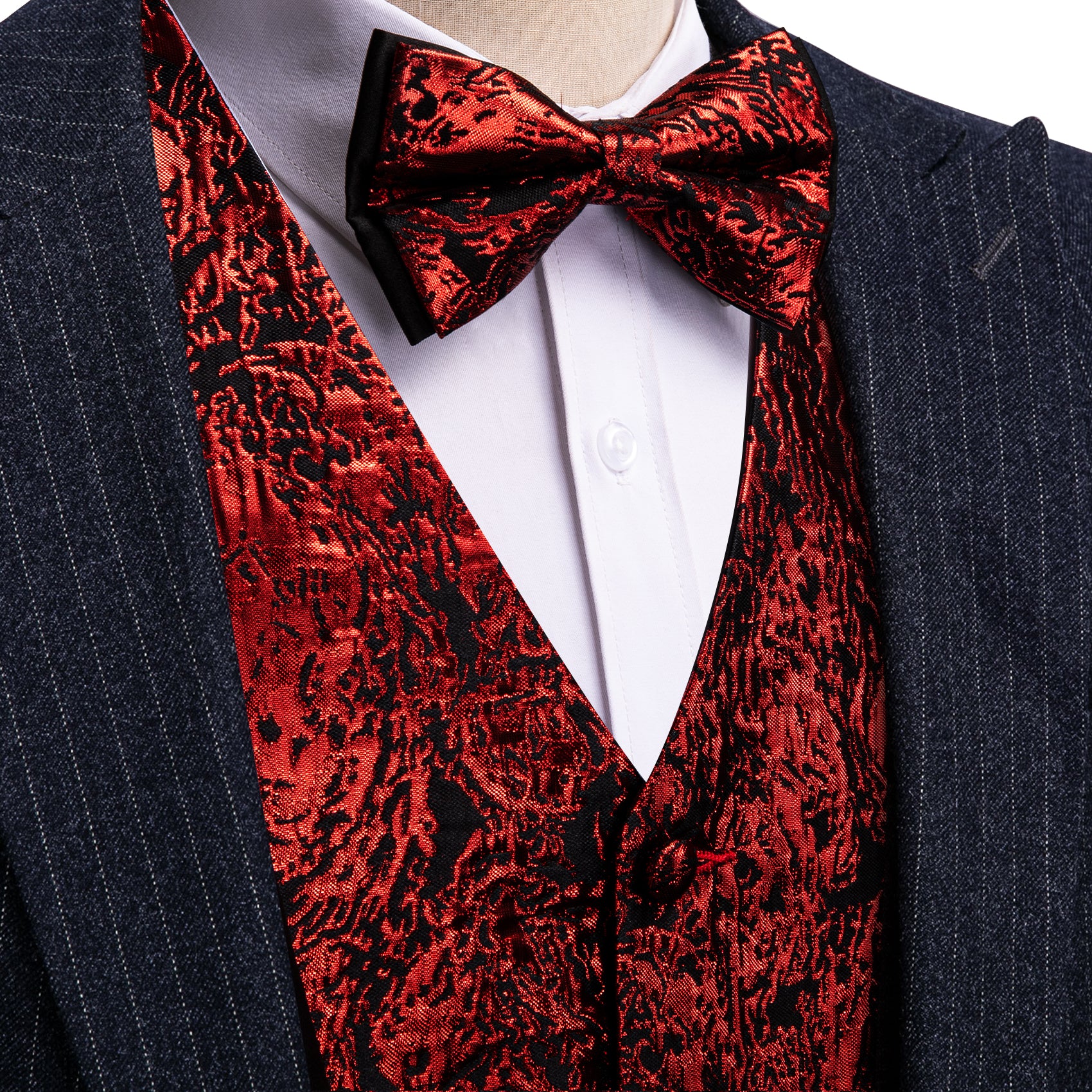Novetly Men's Black Red Silk Bow tie Waistcoat Vest Set