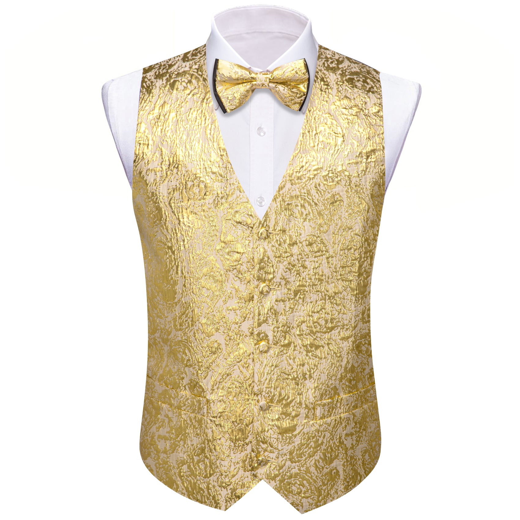 Vintage Men's Gold Silk Bow tie Waistcoat Vest Set