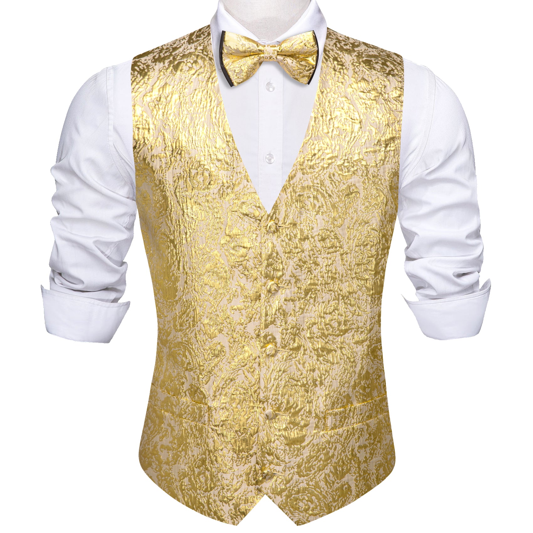 Vintage Men's Gold Silk Bow tie Waistcoat Vest Set