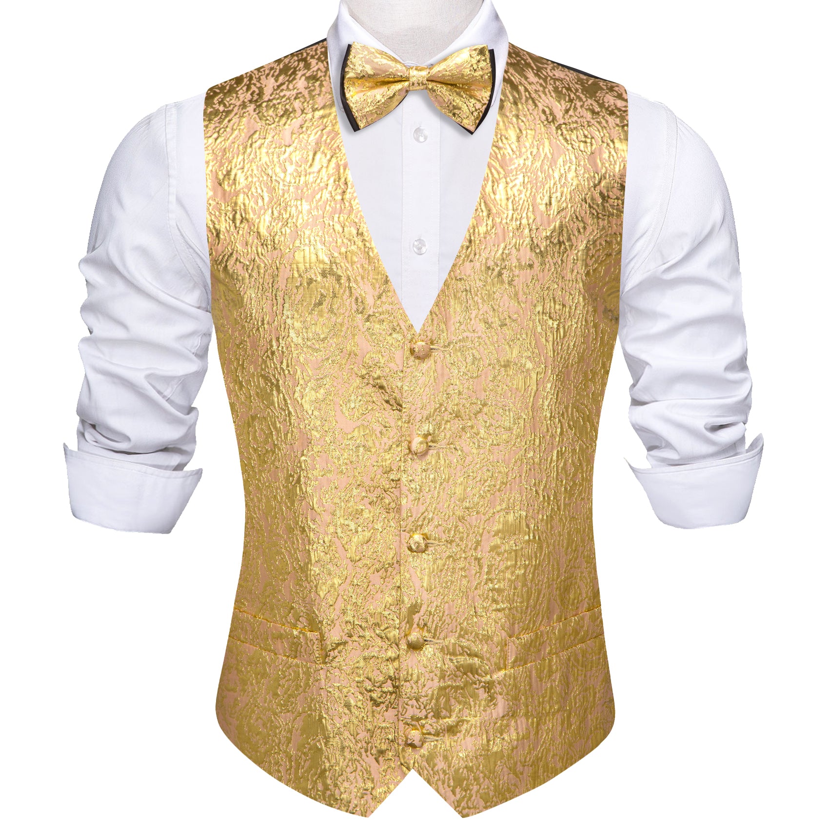 Fashion Men's Gold Silk Bow tie Waistcoat Vest Set