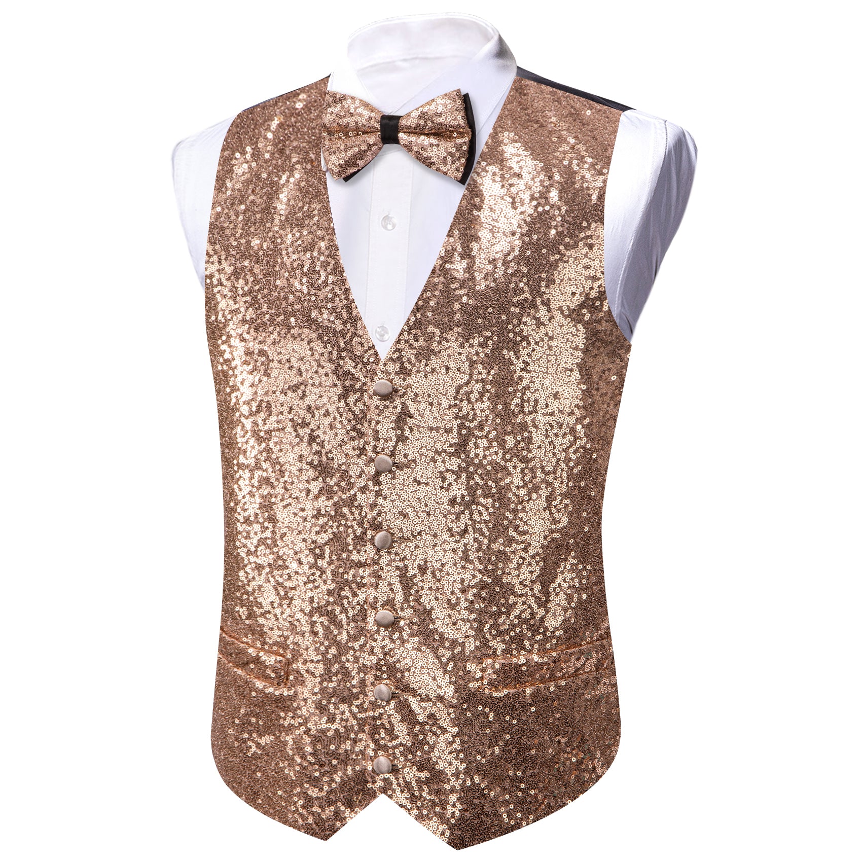Men's Brown Sequins Silk Bow tie Waistcoat Vest Set