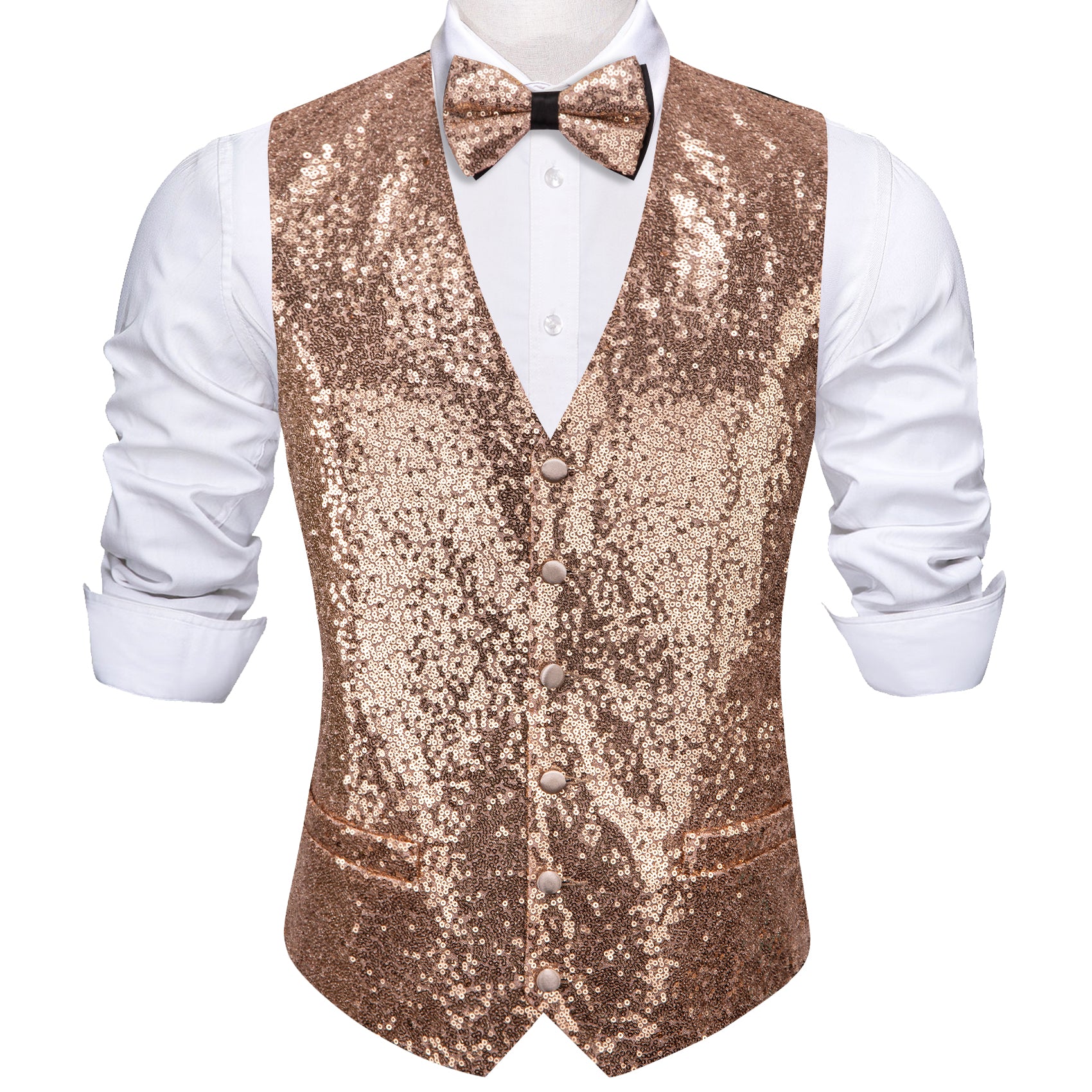 Men's Brown Sequins Silk Bow tie Waistcoat Vest Set