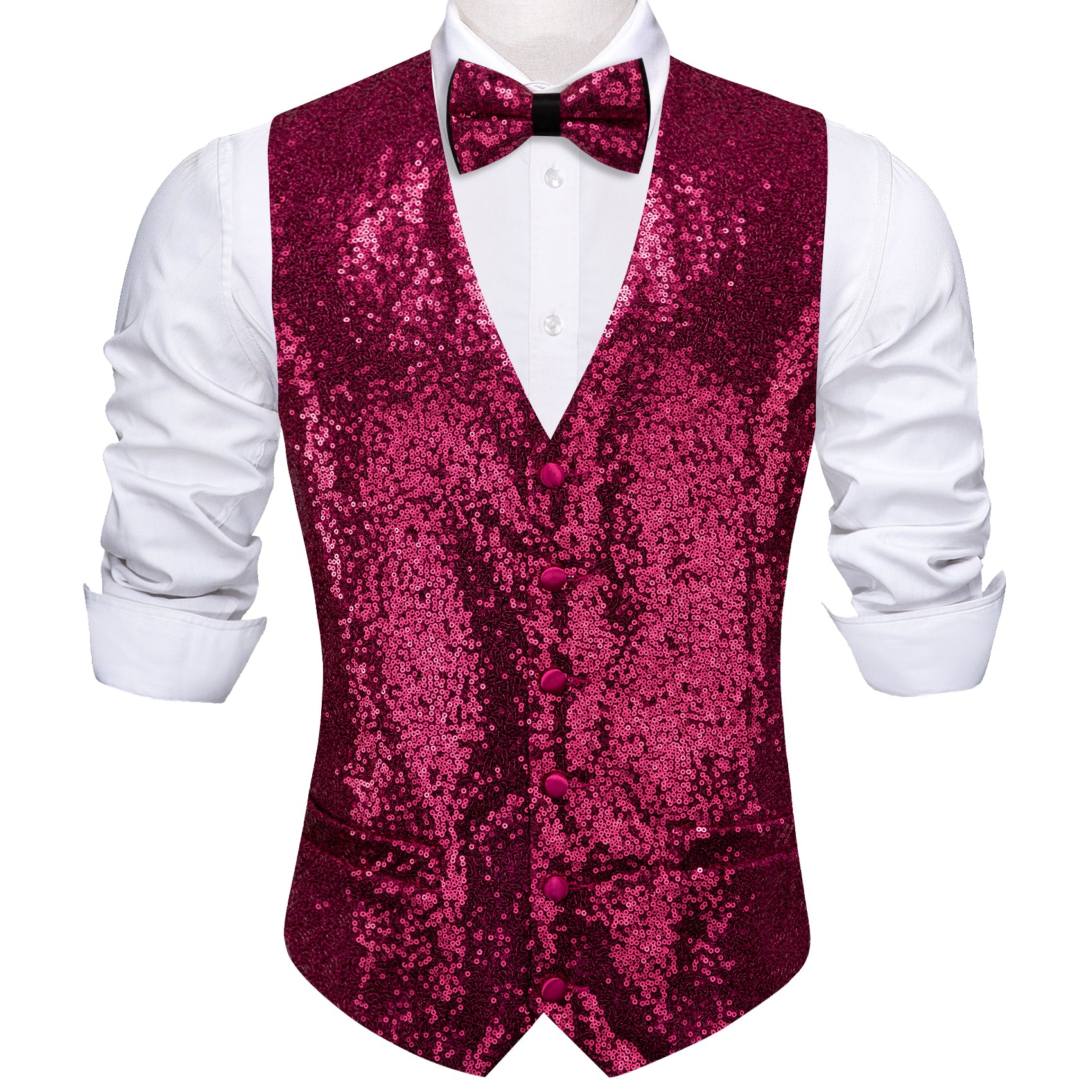 Men's Iris Purple Sequins Silk Bow tie Waistcoat Vest Set