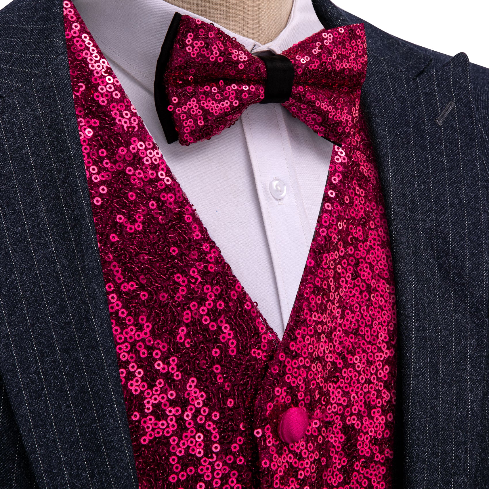 Men's Iris Purple Sequins Silk Bow tie Waistcoat Vest Set
