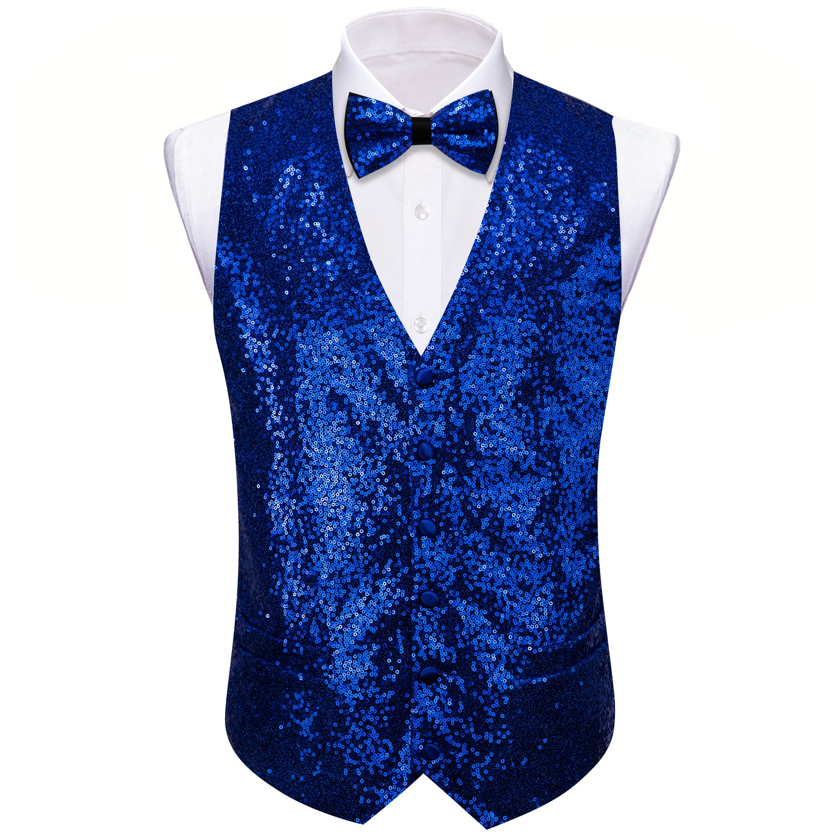 Men's Cobalt Blue Sequins Silk Bow tie Waistcoat Vest Set