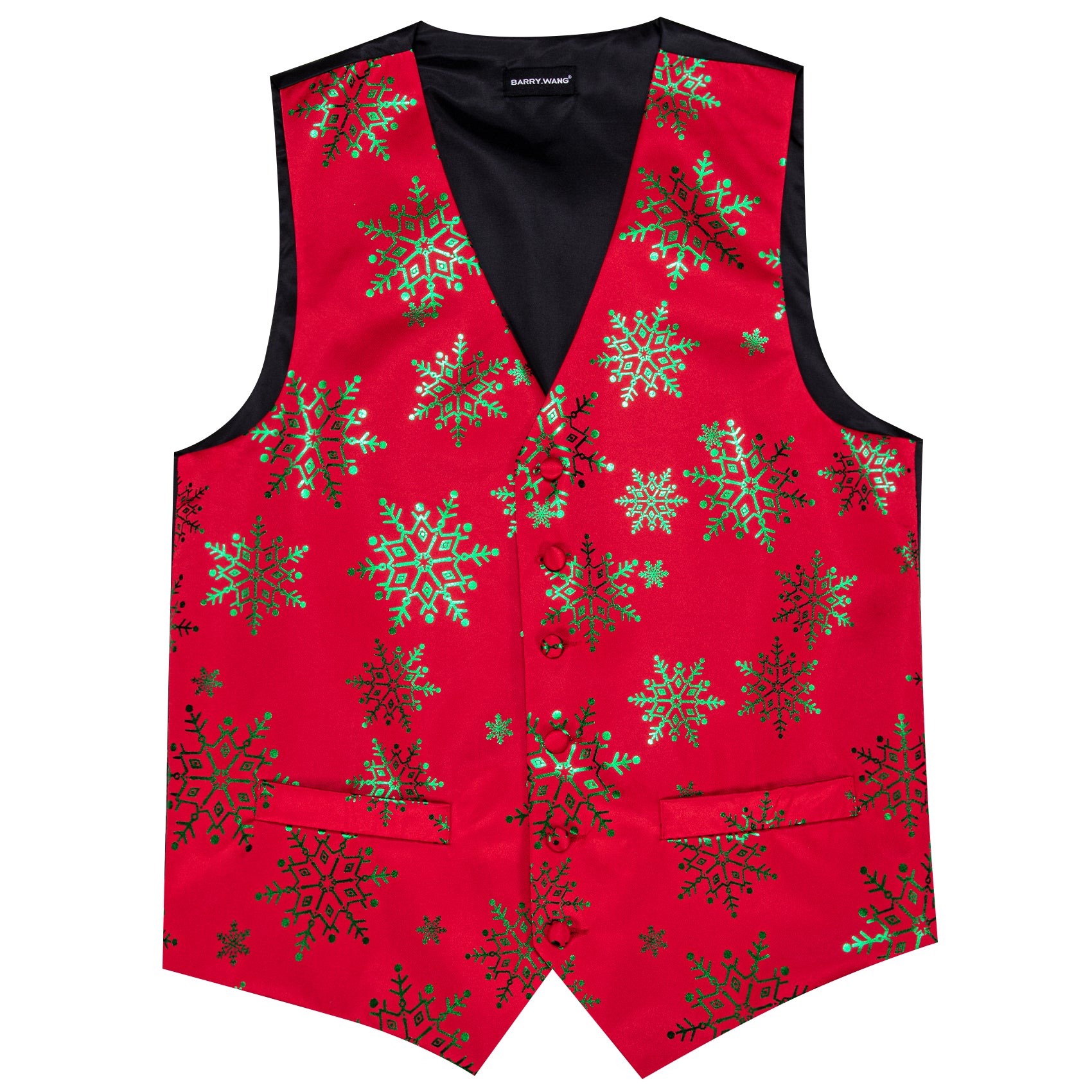 Christmas Green Red Xmas Snowflake Waistcoat Vest Tie Hanky Cufflinks Set