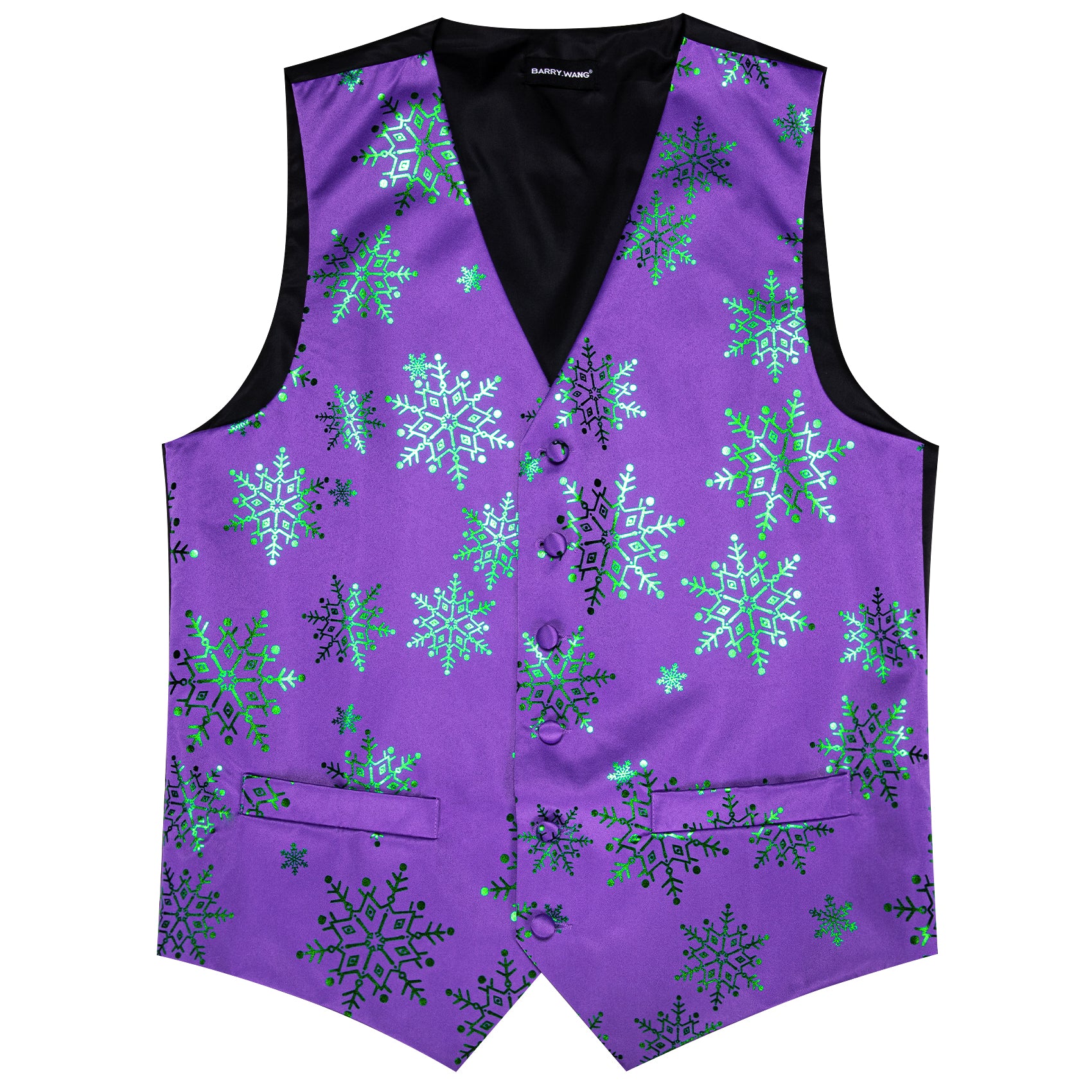 Christmas Purple Green Xmas Snowflake Waistcoat Vest Tie Hanky Cufflinks Set