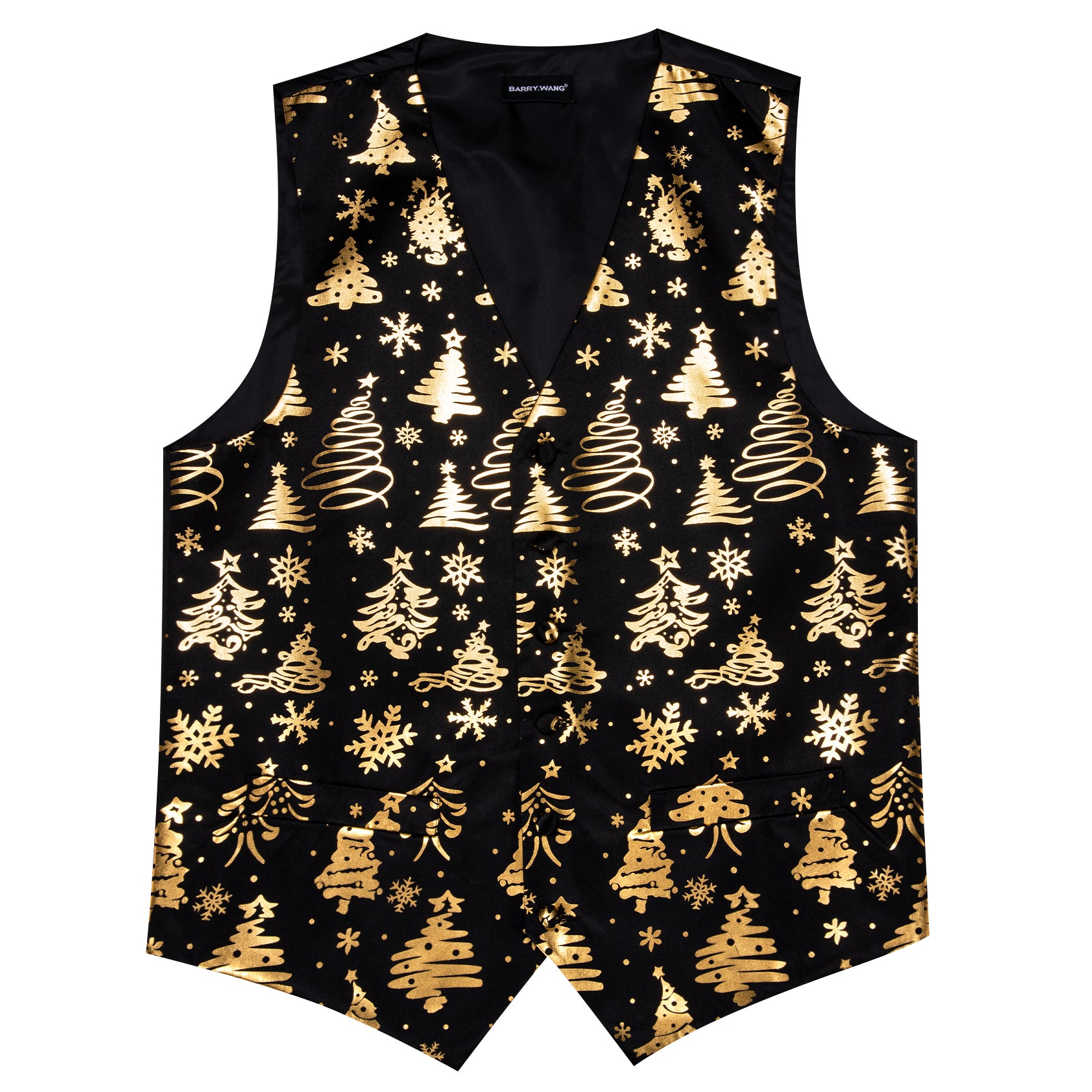 Christmas Black Gold Xmas Pattern Waistcoat Vest Bowtie Set