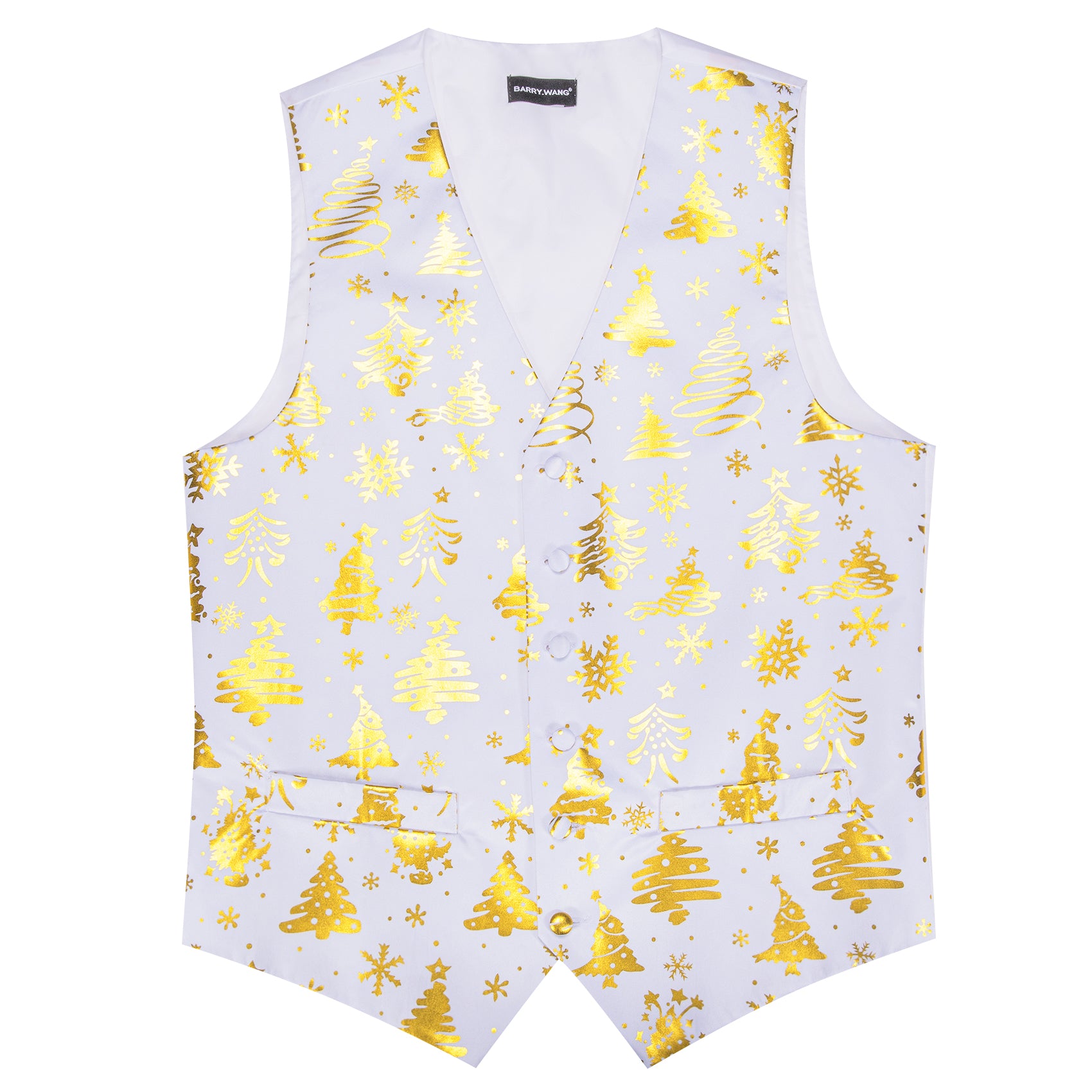 Christmas White Gold Xmas Pattern Waistcoat Vest Bowtie Set