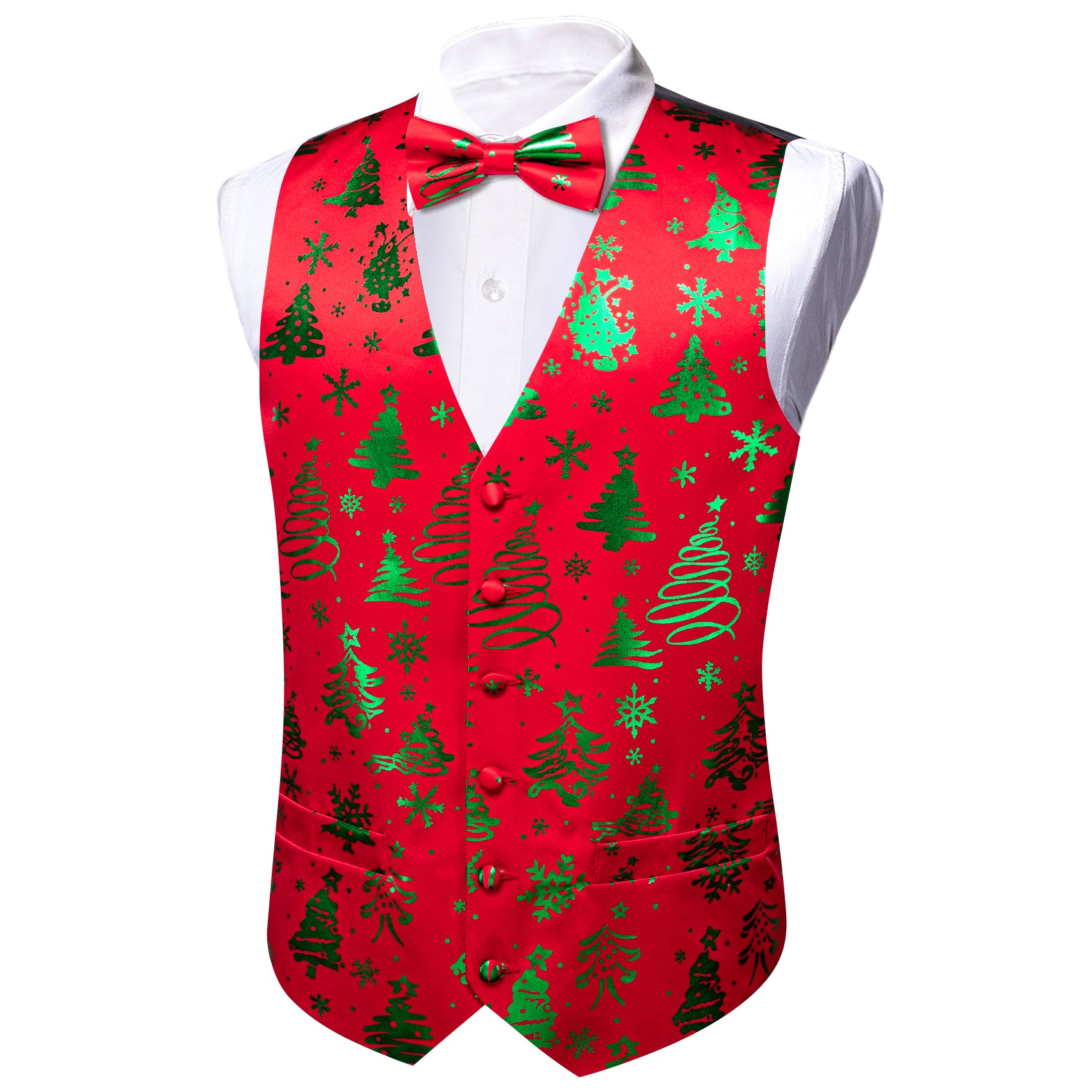 Christmas Red Green Xmas Tree Bowtie Waistcoat Vest Set