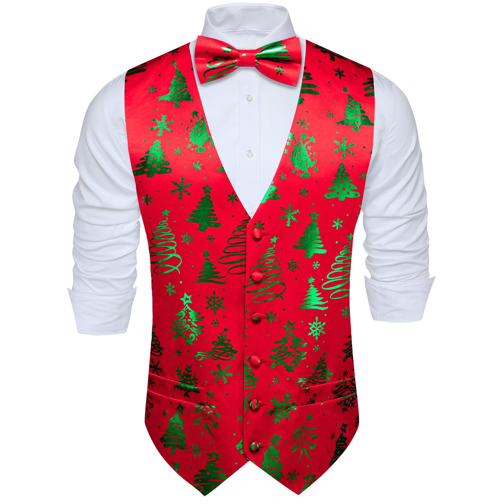 Christmas Red Green Xmas Tree Bowtie Waistcoat Vest Set