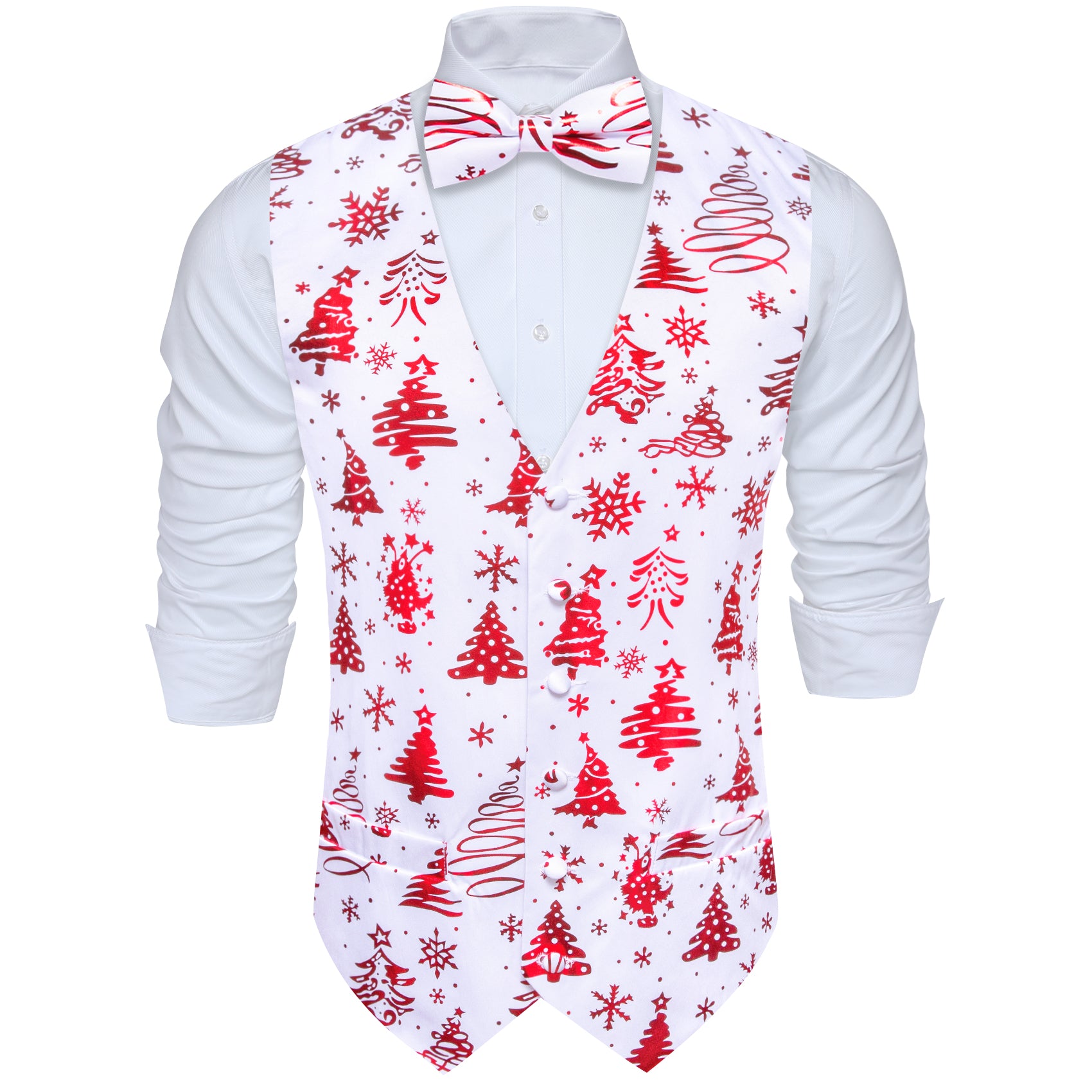 Christmas White Red Xmas Pattern Waistcoat Vest Bowtie Set
