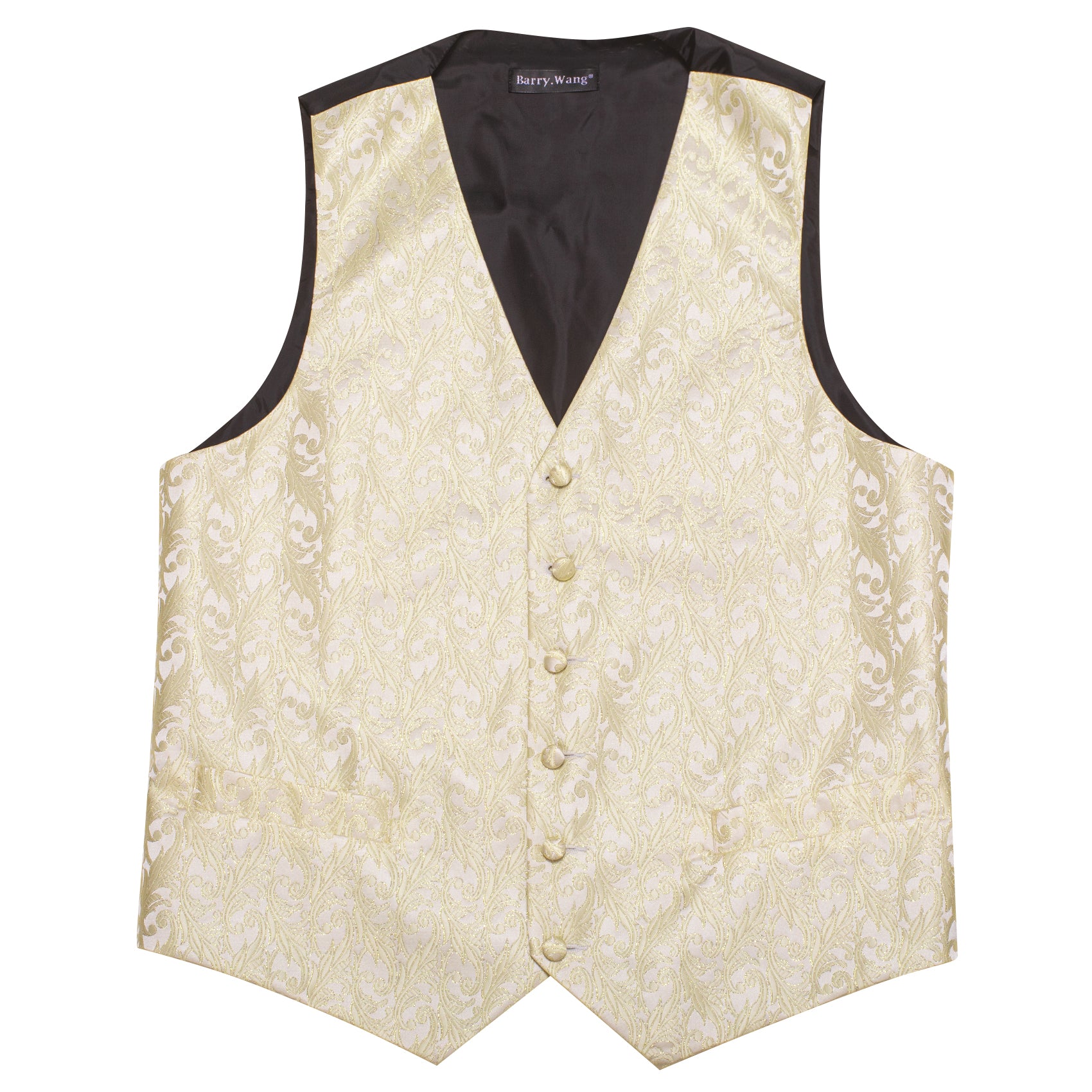 Vanilla Paisley Silk Vest Necktie Pocket Square Cufflinks Set