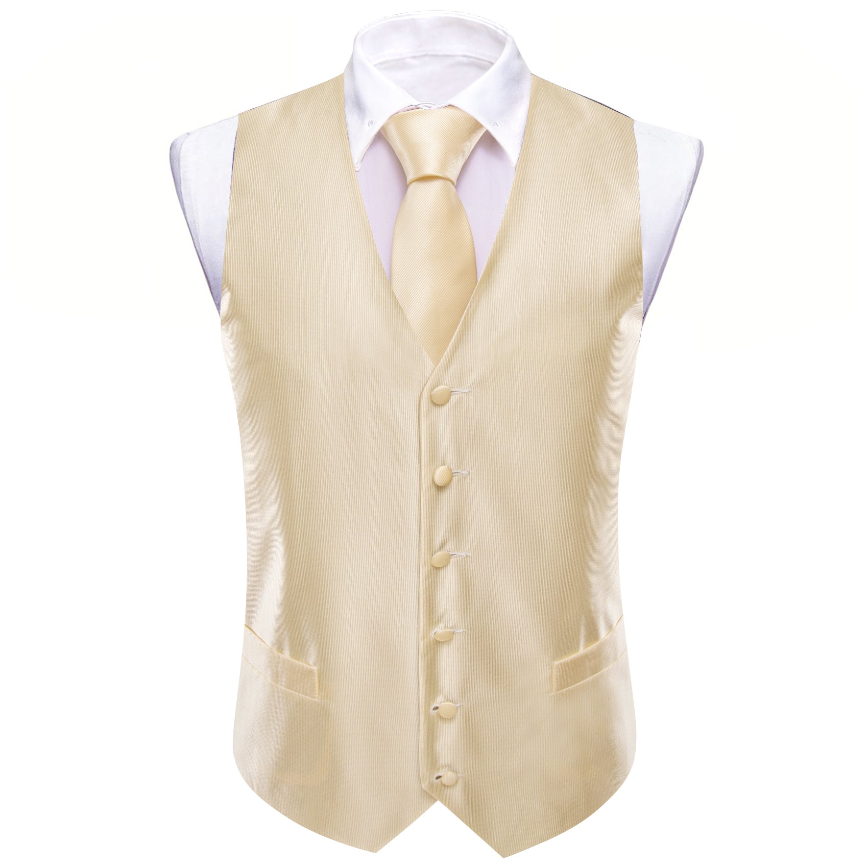 Cornsilk Solid Silk Vest Necktie Pocket Square Cufflinks Set
