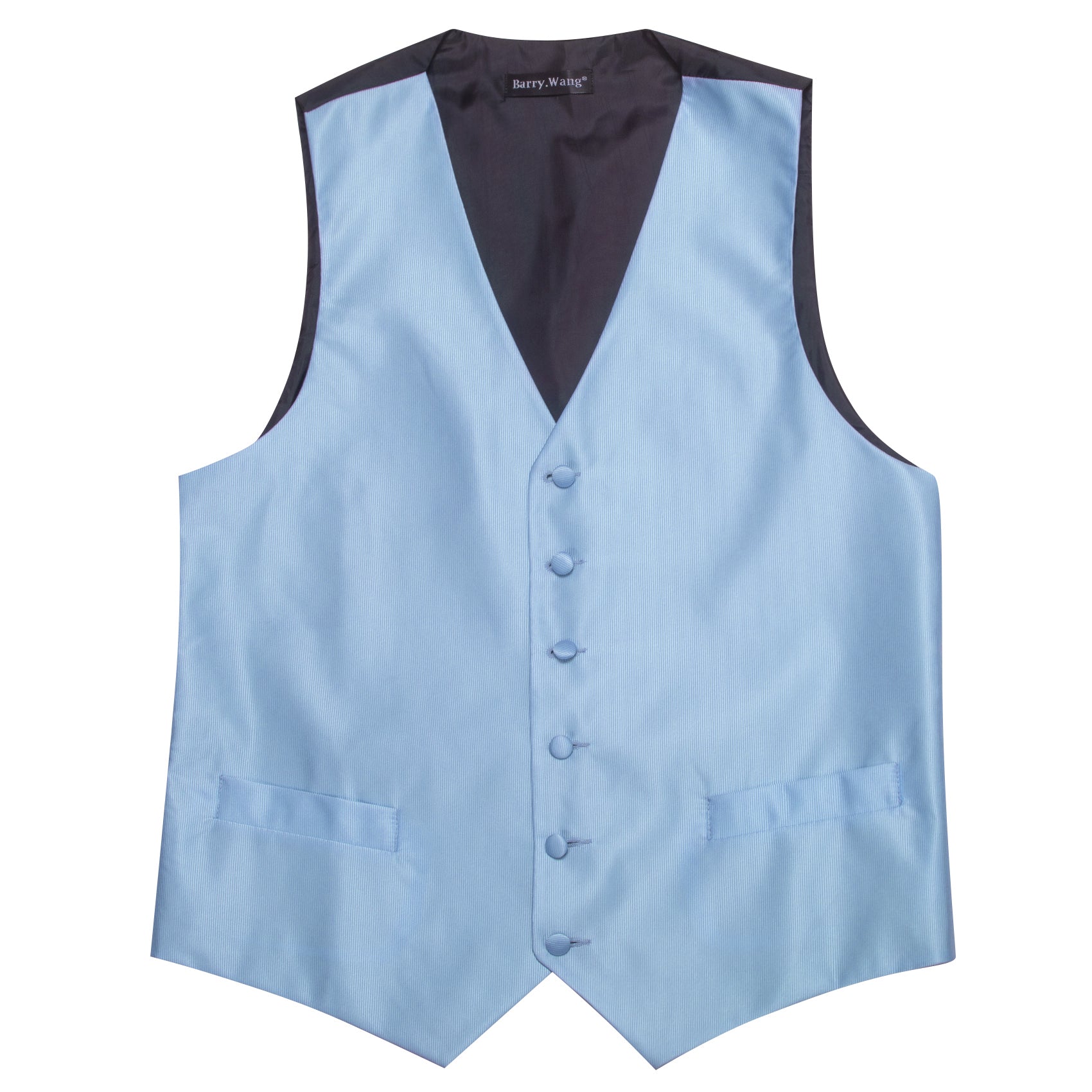 Pale Blue Solid Silk Vest Necktie Pocket Square Cufflinks Set