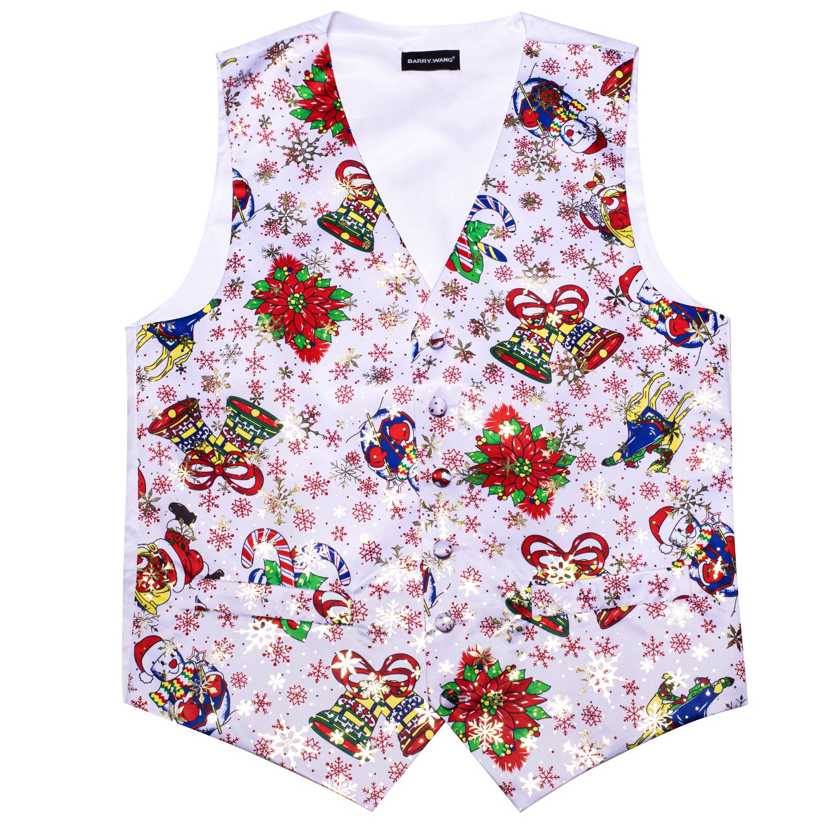 Christmas White Red Xmas Pattern Silk Vest Bowtie Set