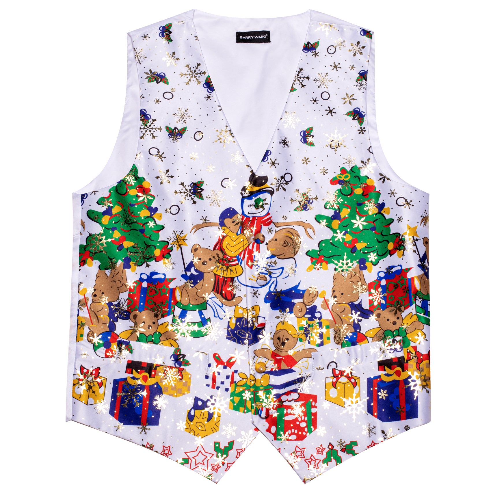 Christmas White Gold Snowman Silk Vest Bowtie Set