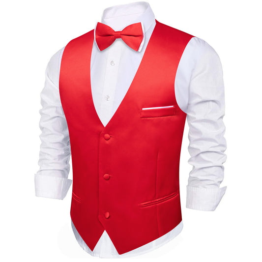 Barry. Wang Mens Red Suit Vest Solid Formal Wedding Vest Bowtie Hanky Cufflinks Set