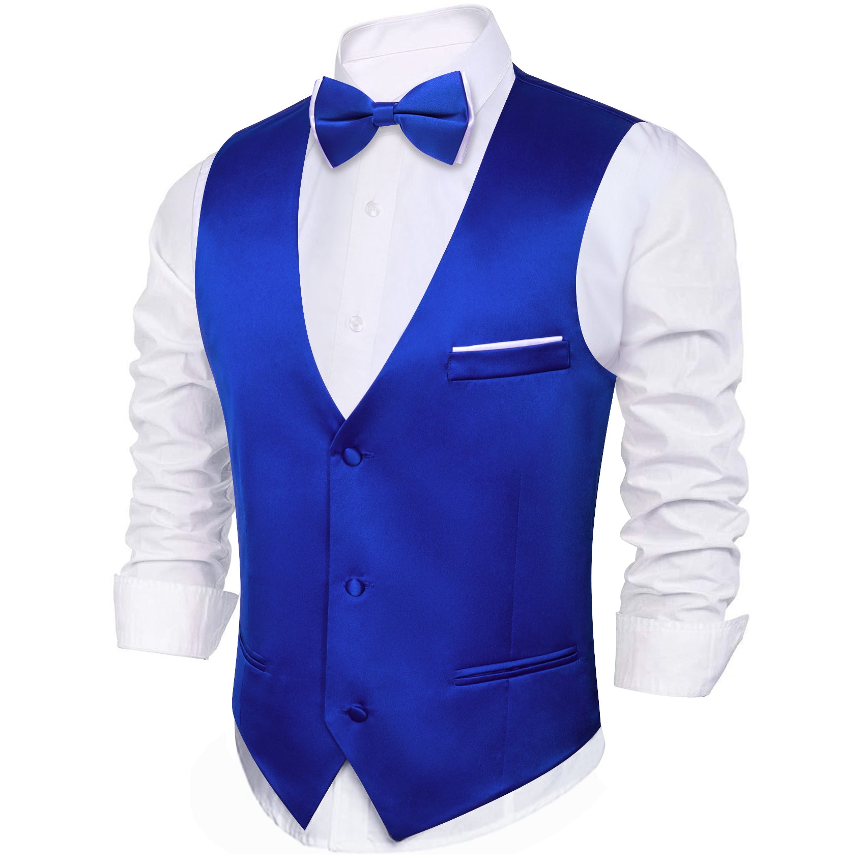Cobalt Blue Solid Silk Vest Bowtie Pocket Square Cufflinks Set